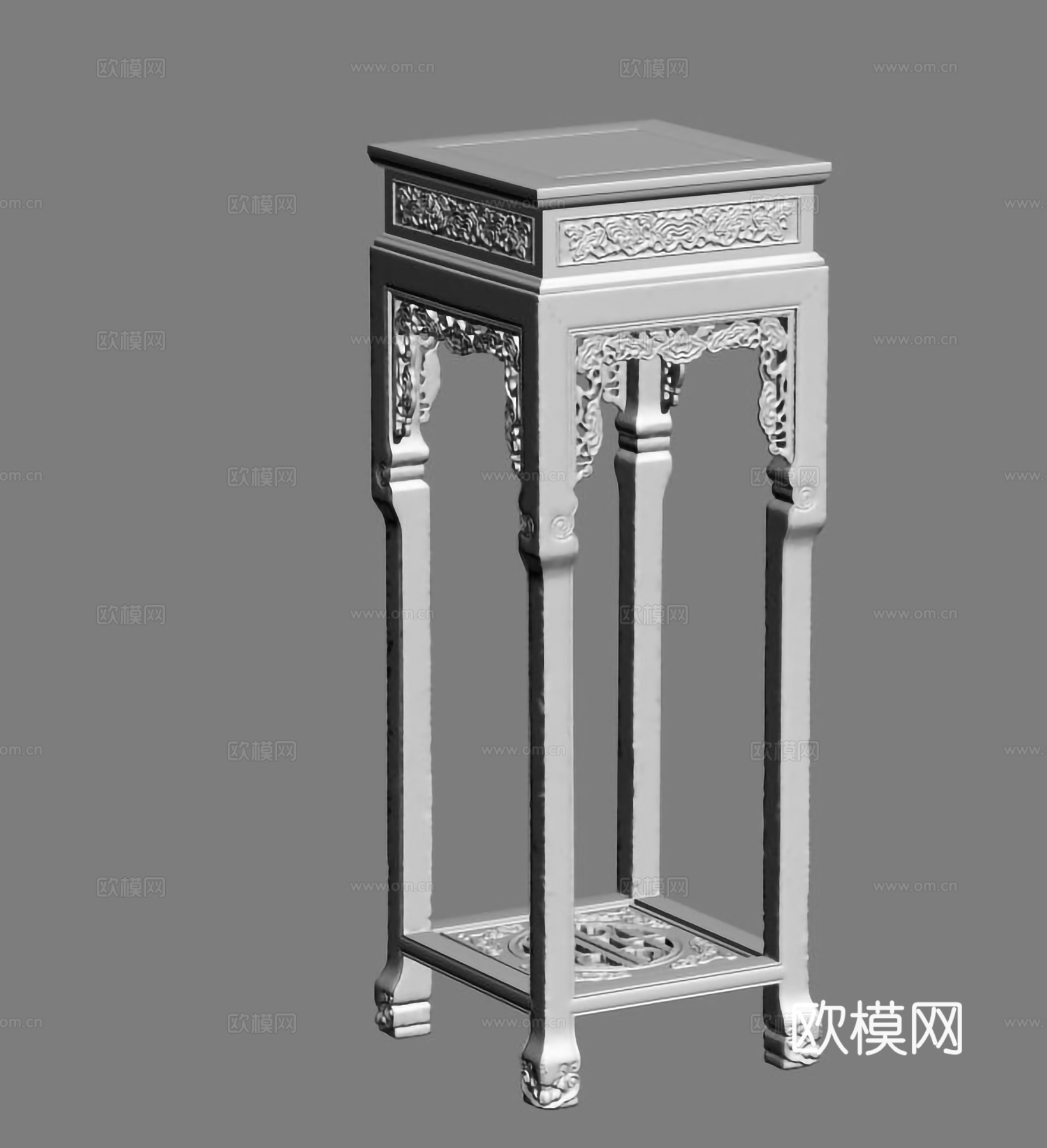 中式客厅花架 雕花造型 实木红木3d模型