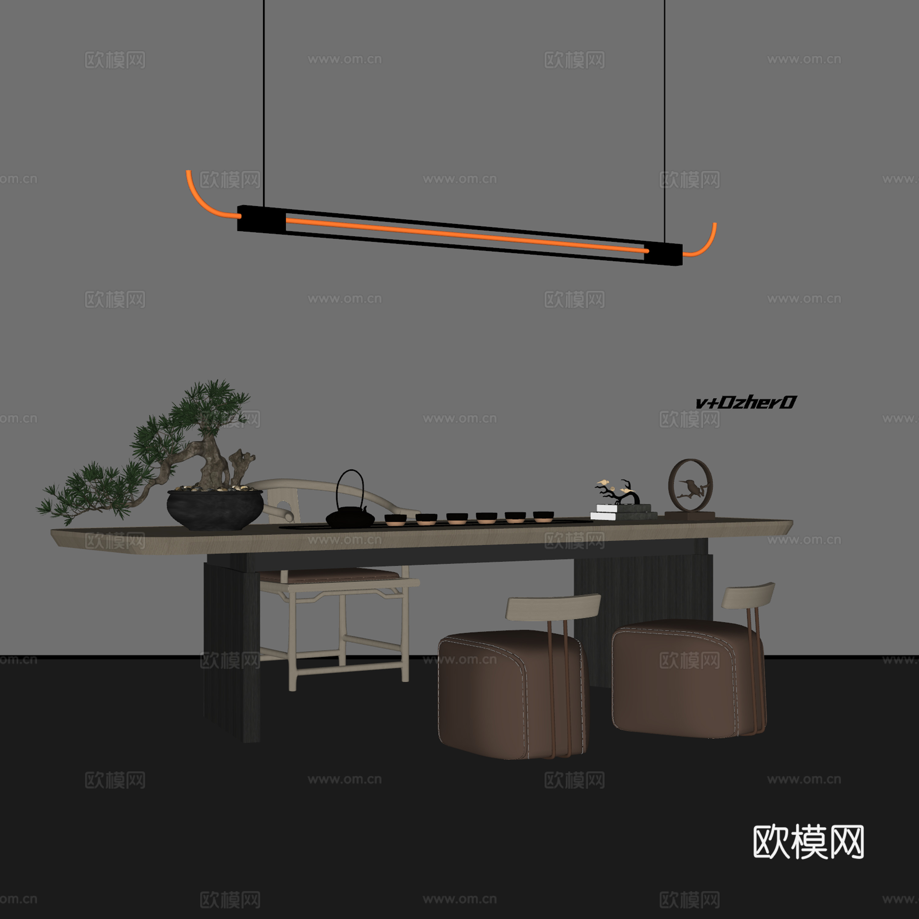 新中式茶桌椅su模型