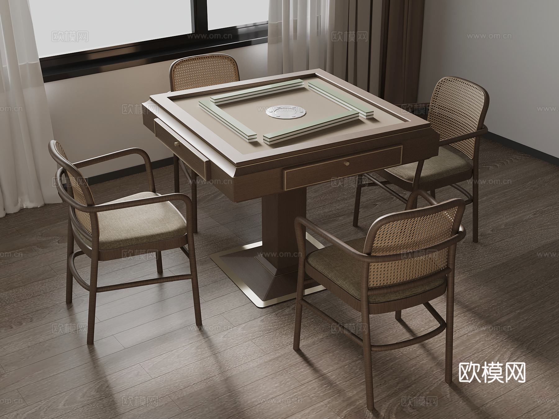 新中式麻将桌 休闲椅3d模型