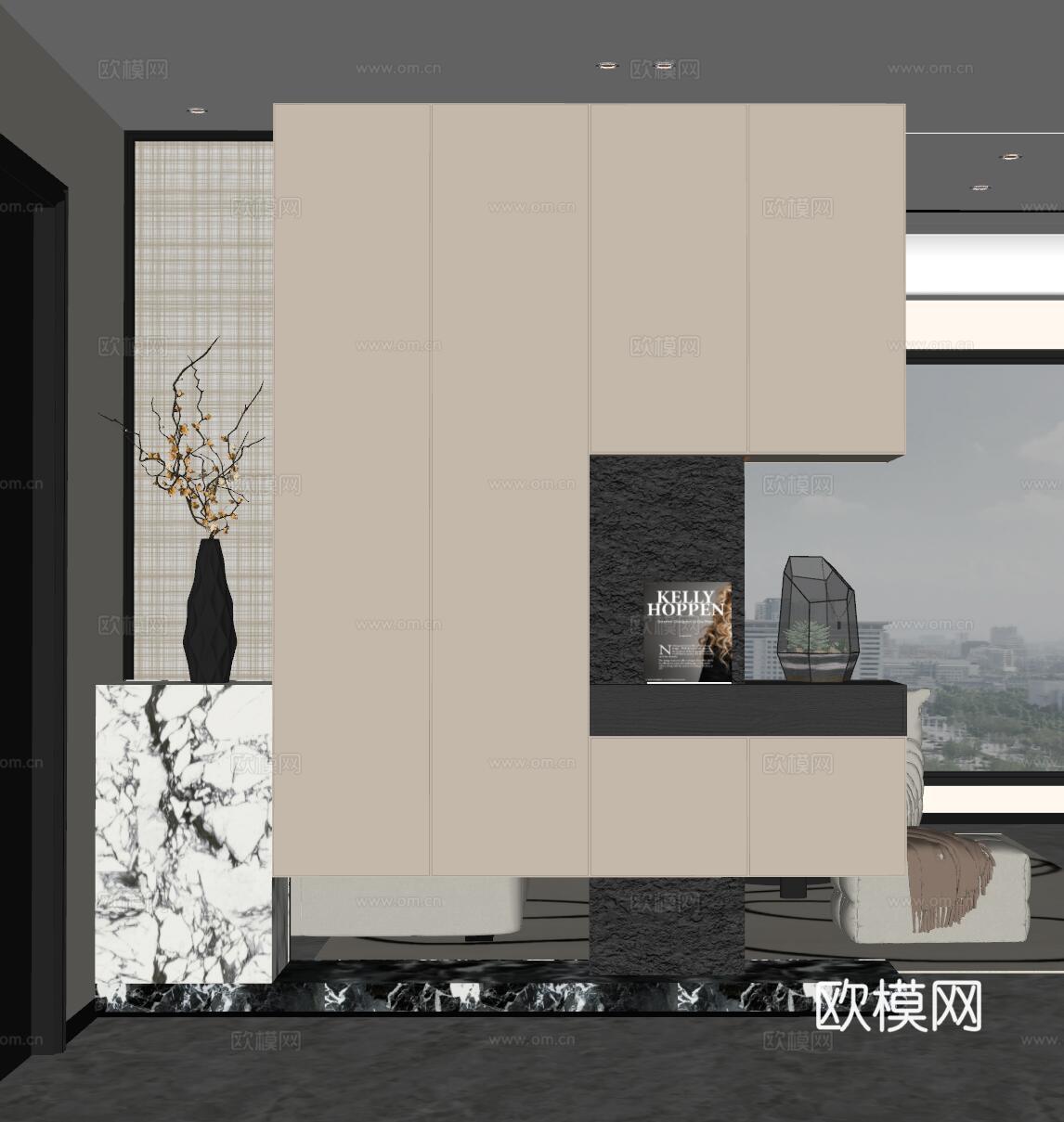 现代入户玄关 装饰玄关 玄关背景 玄关隔断 玄关装饰柜su模型