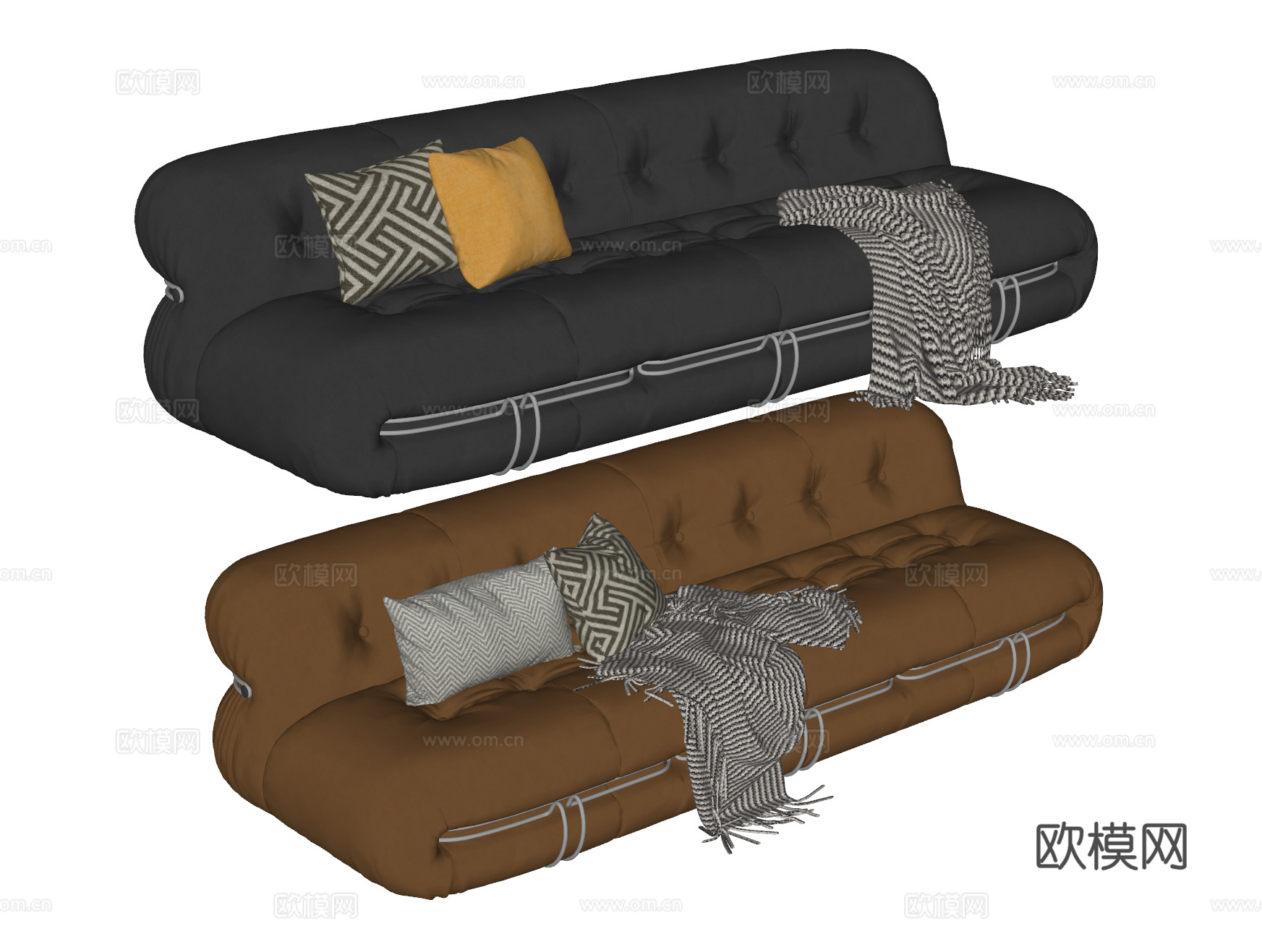 cassina 现代 中古风  三人沙发 大钢牙沙发 双人沙su模型