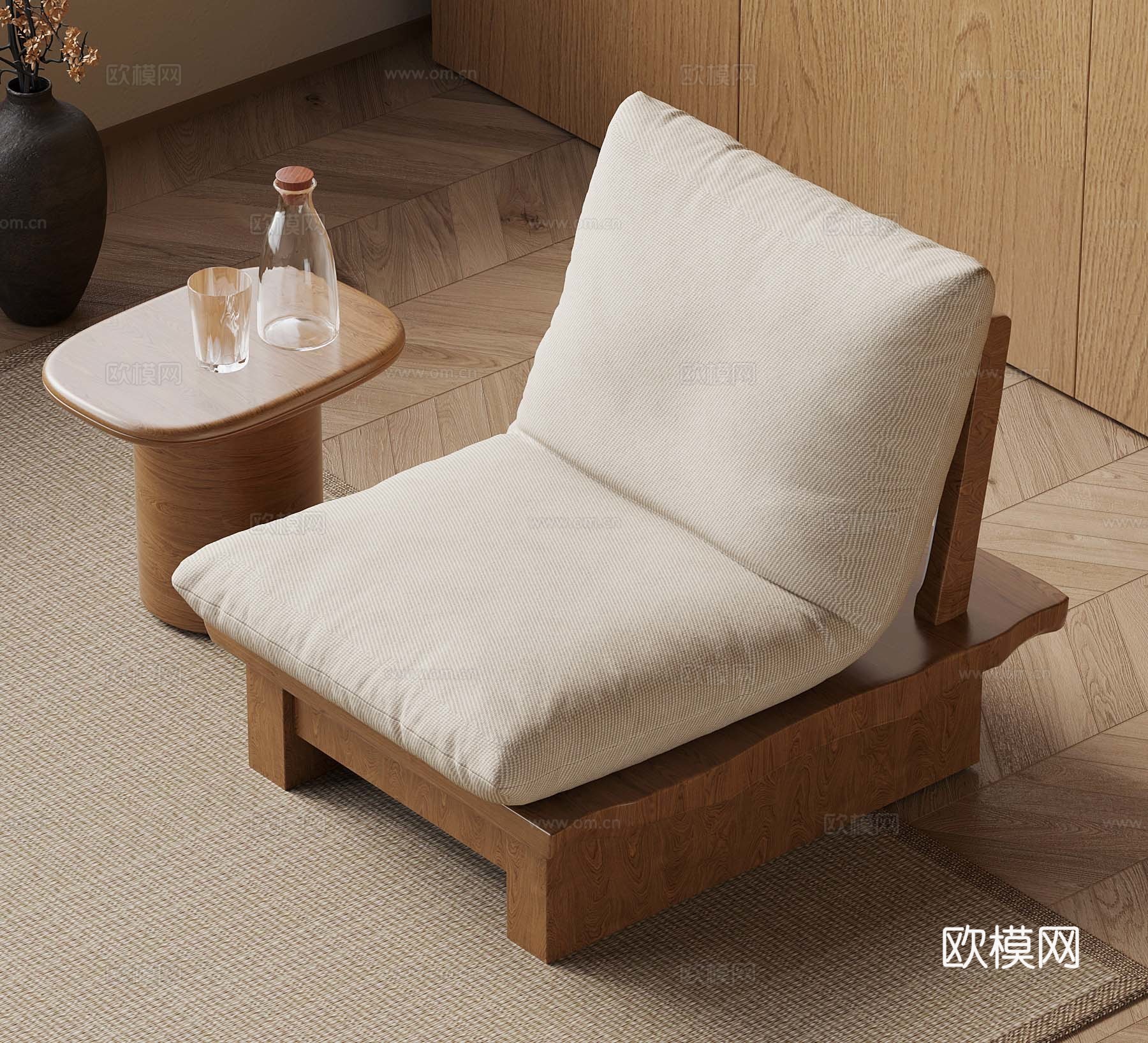 侘寂中古风休闲椅 榻榻米椅子su模型