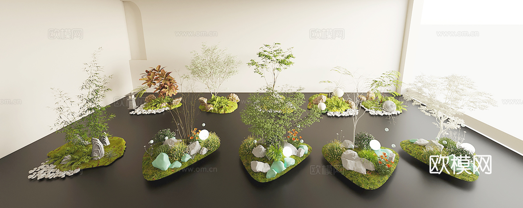 现代绿植造景 景观小品 绿植造景 植物堆 室内景观造景3d模型