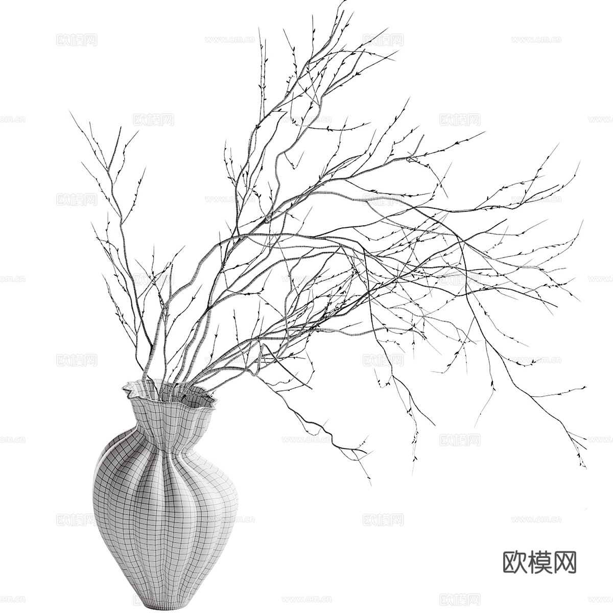 新中式侘寂花瓶花艺3d模型