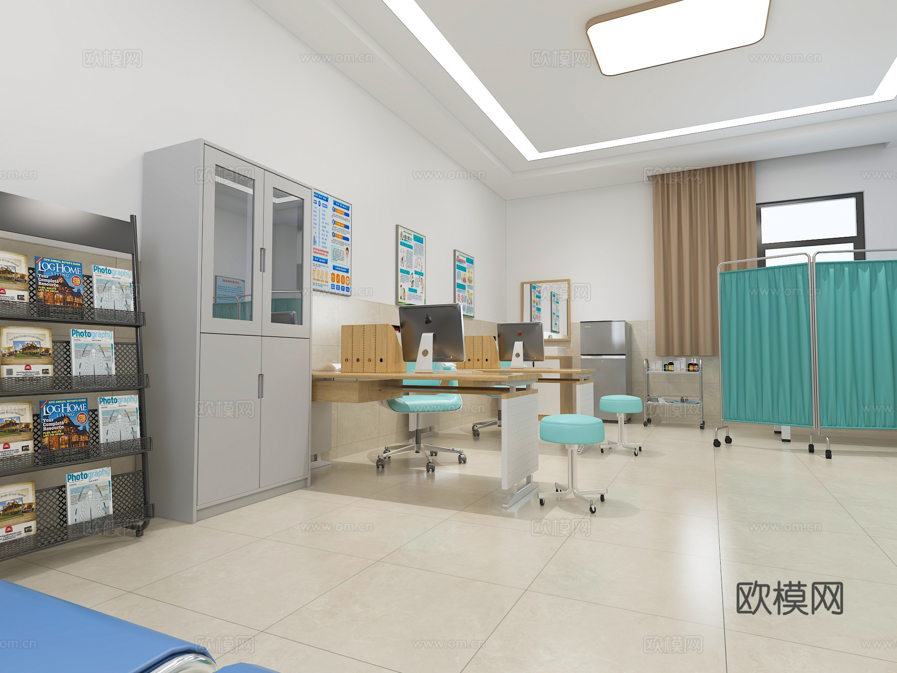 医院学校保健室 卫生所诊所挂号 医院门诊病房 医务室接待室3d模型