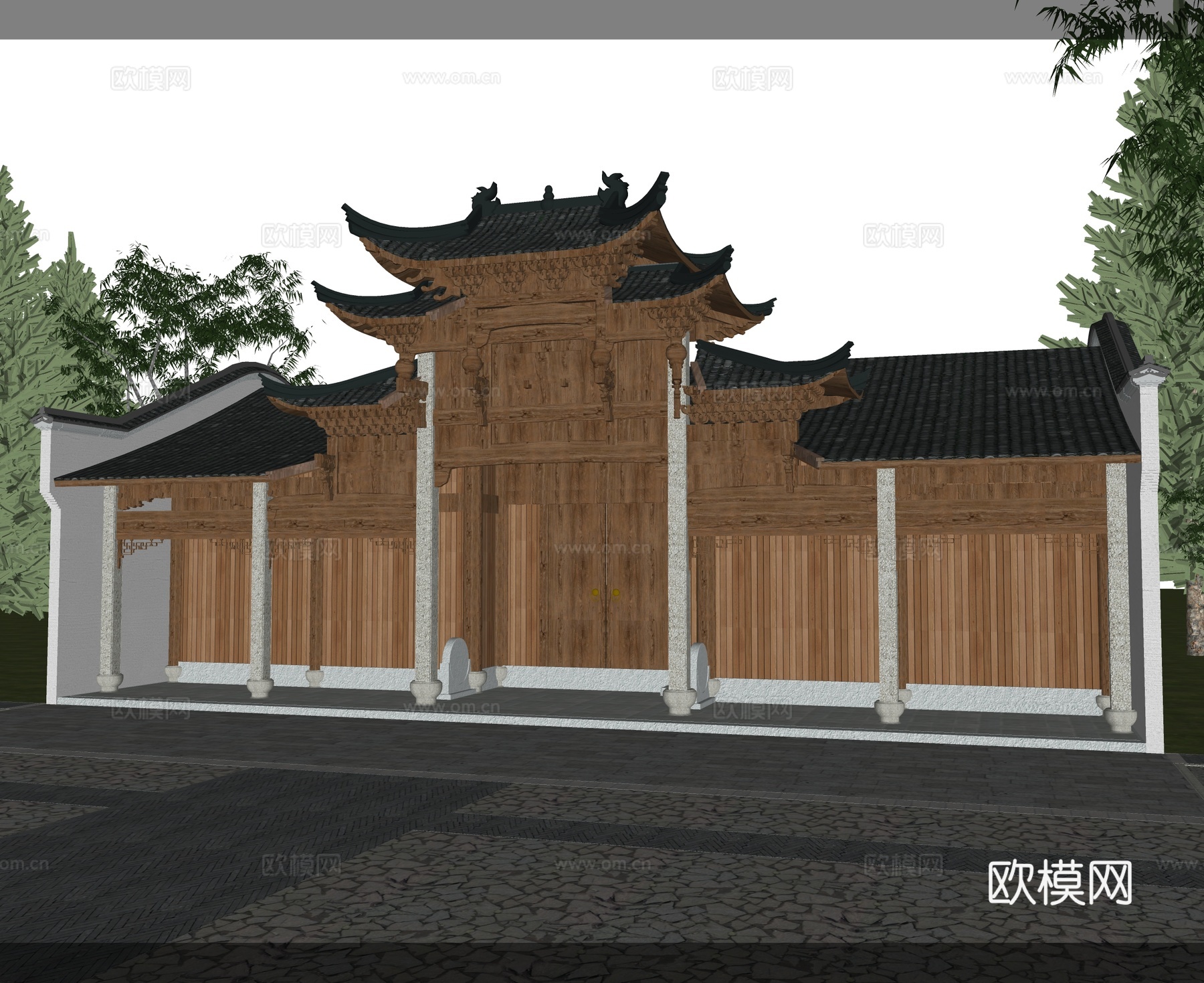 古建祠堂门头 宗祠大门su模型