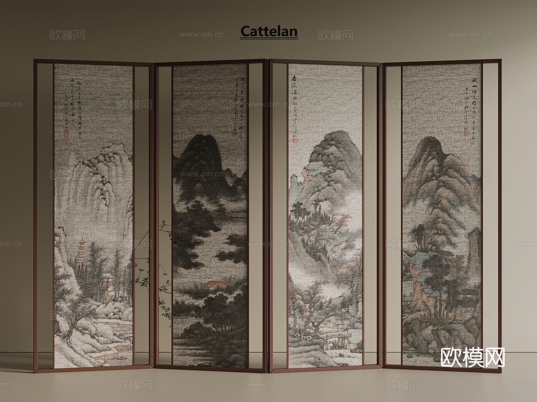 新中式 中古 屏风 木屏风 可折叠屏风3d模型