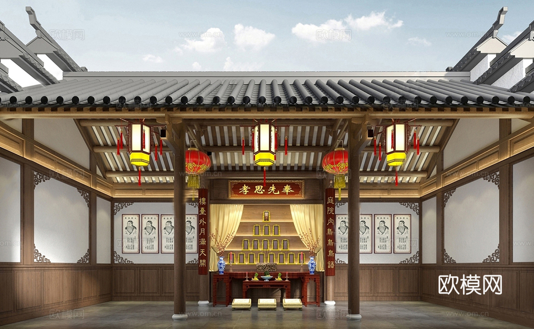 古建祠堂门头 宗祠大门 传统建筑su模型