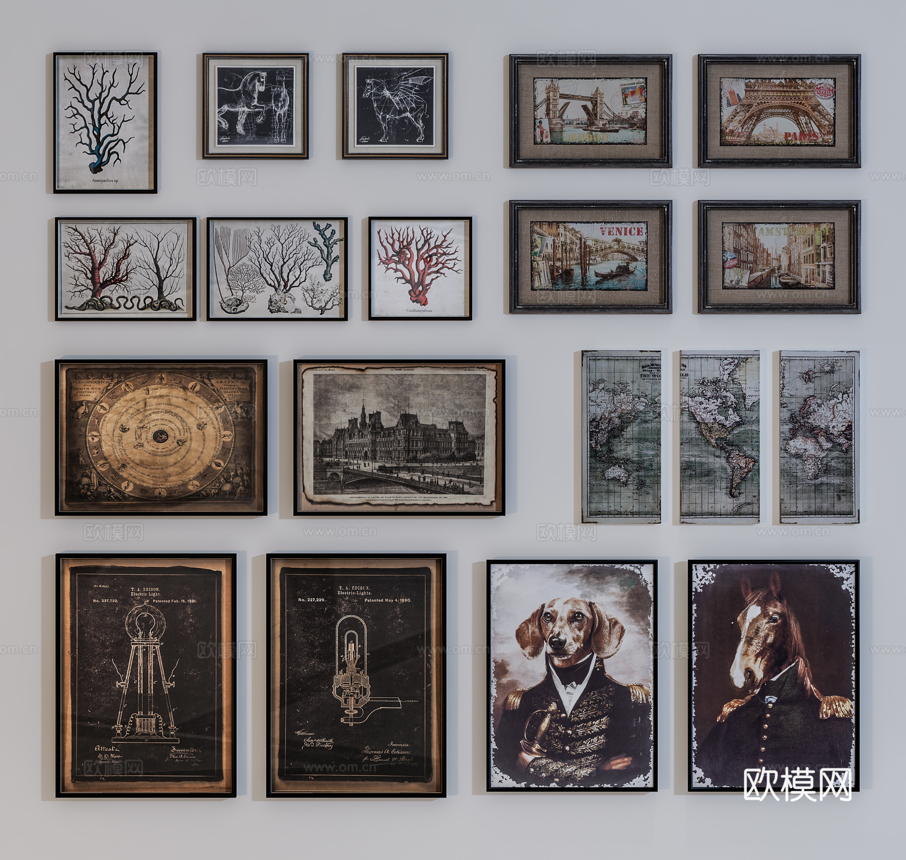 欧式挂画组合  墙面挂画 装饰画 抽象挂画su模型
