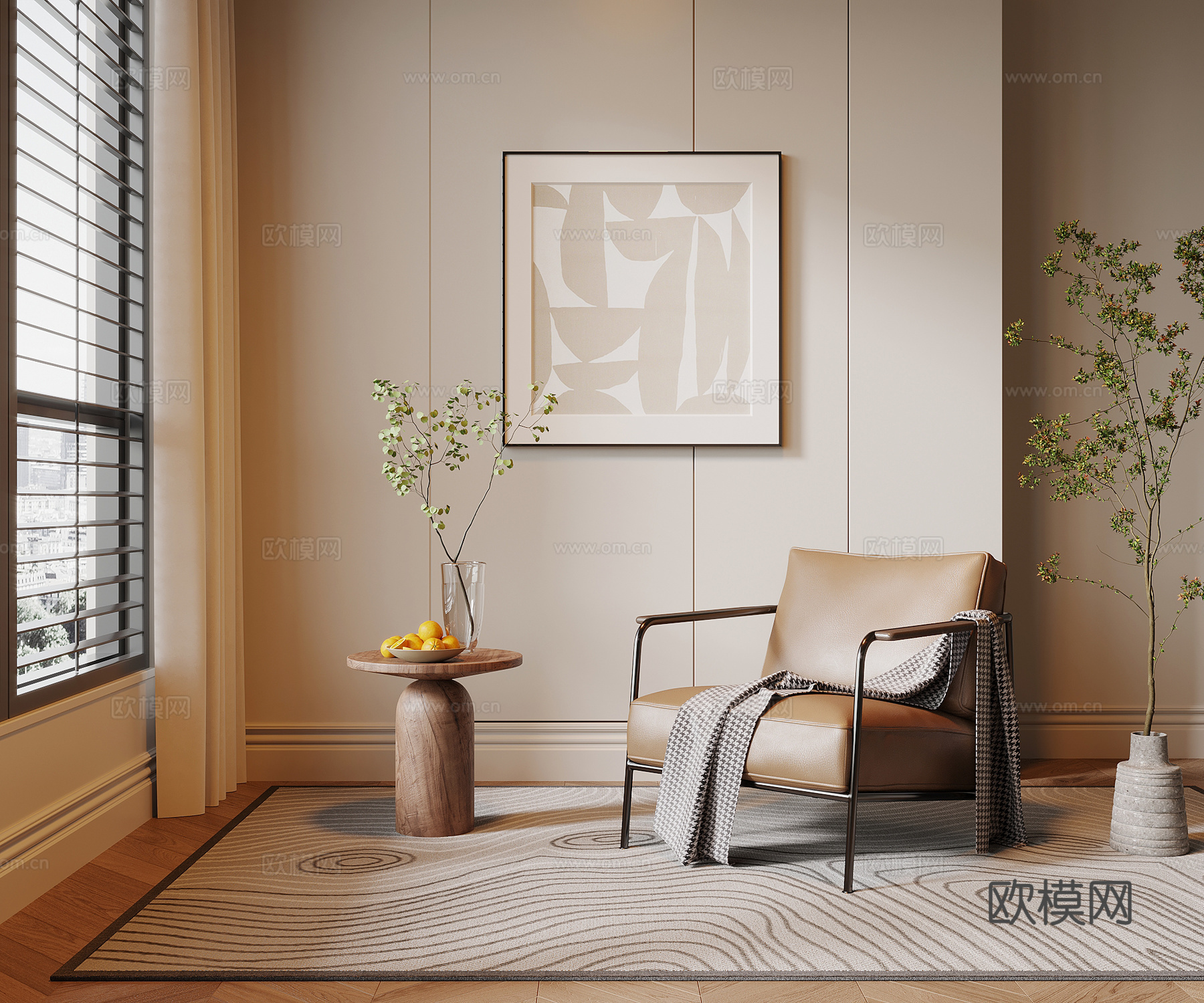 休闲椅 现代休闲椅 边几 绿植盆栽3d模型