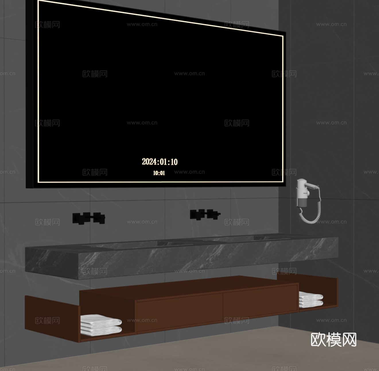 现代意式浴室柜 卫浴柜 双人位su模型