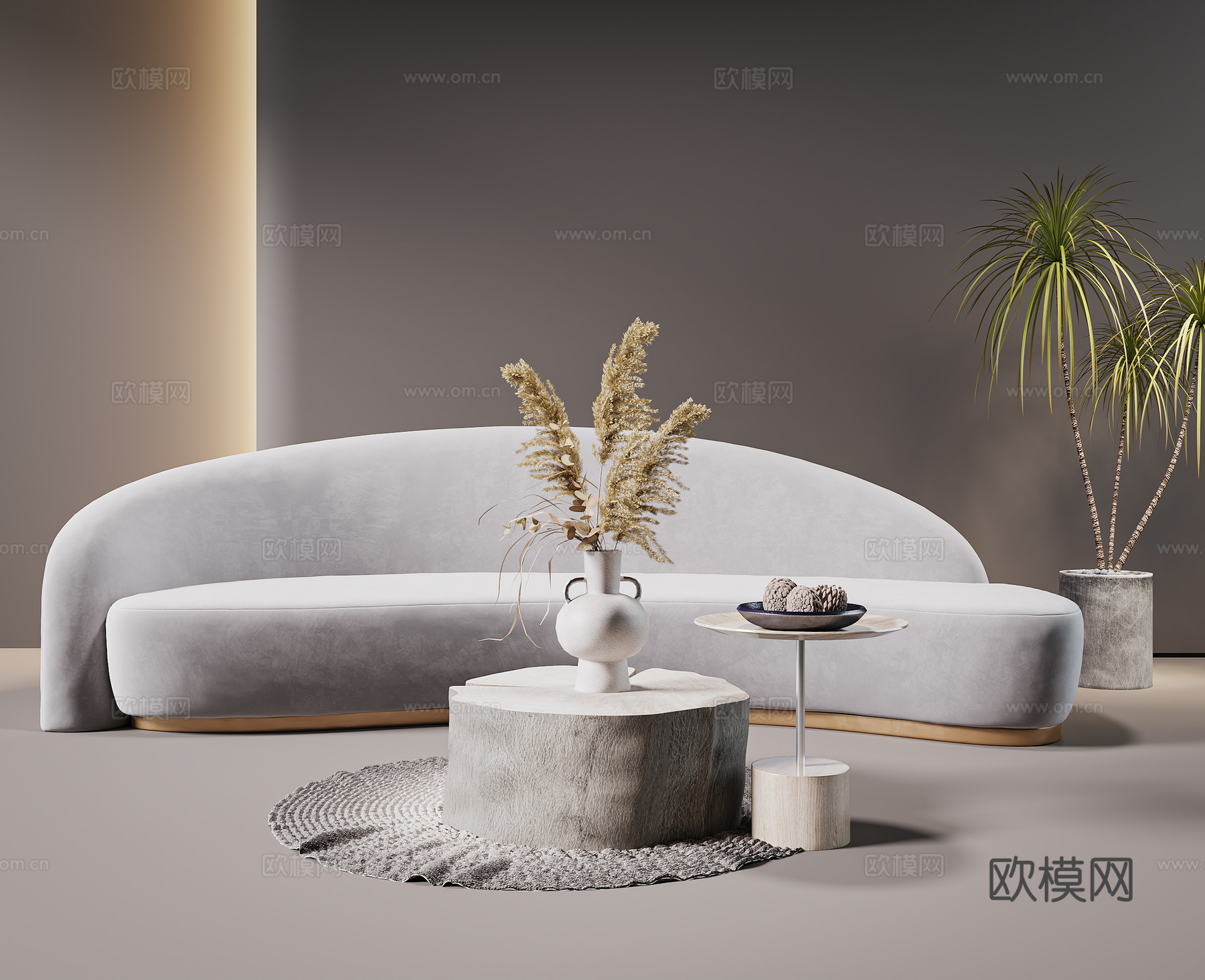 侘寂风休闲沙发  布艺沙发 沙发茶几组合3d模型