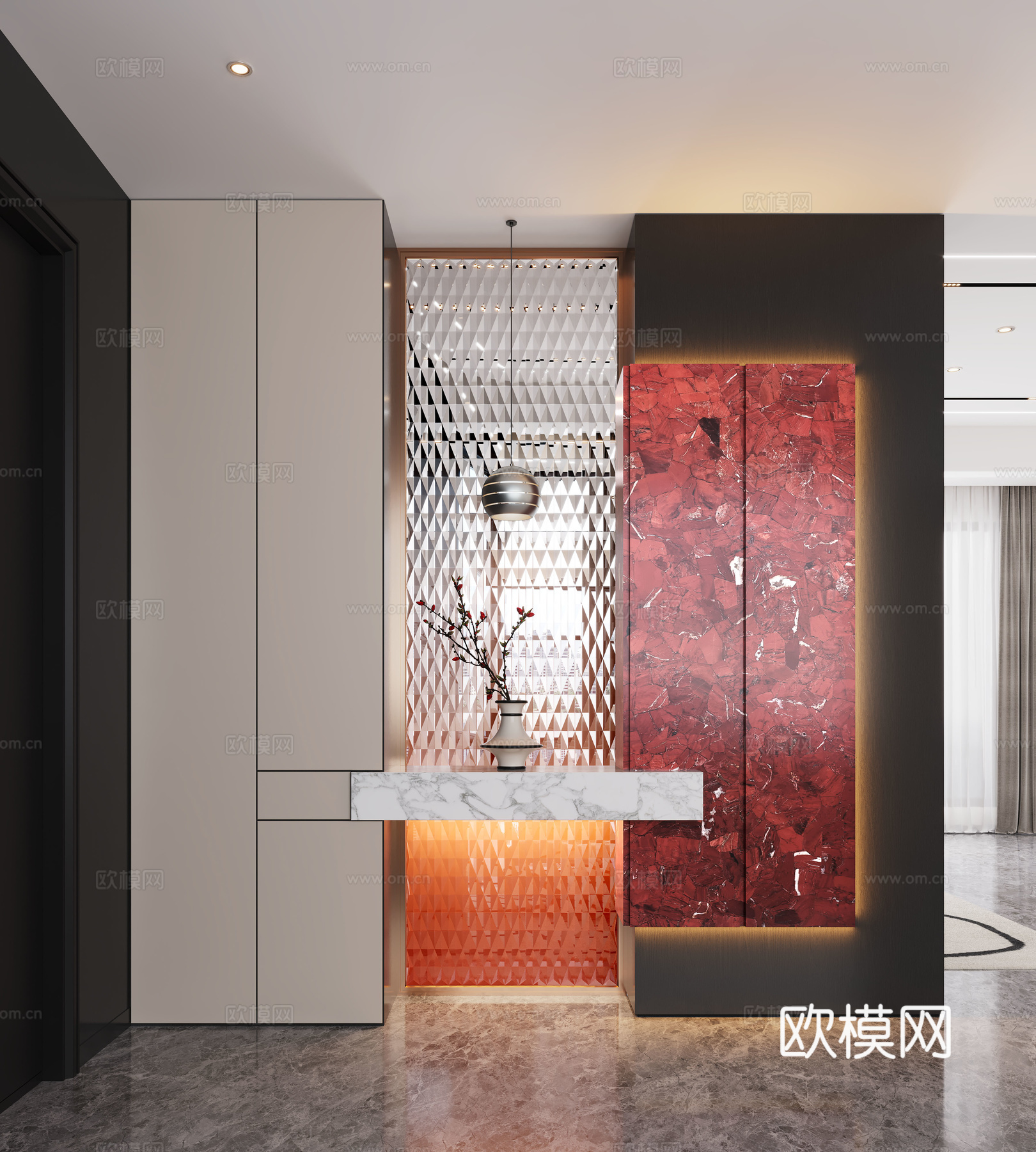 现代入户玄关 装饰玄关 玄关背景 玄关隔断 玄关装饰柜su模型