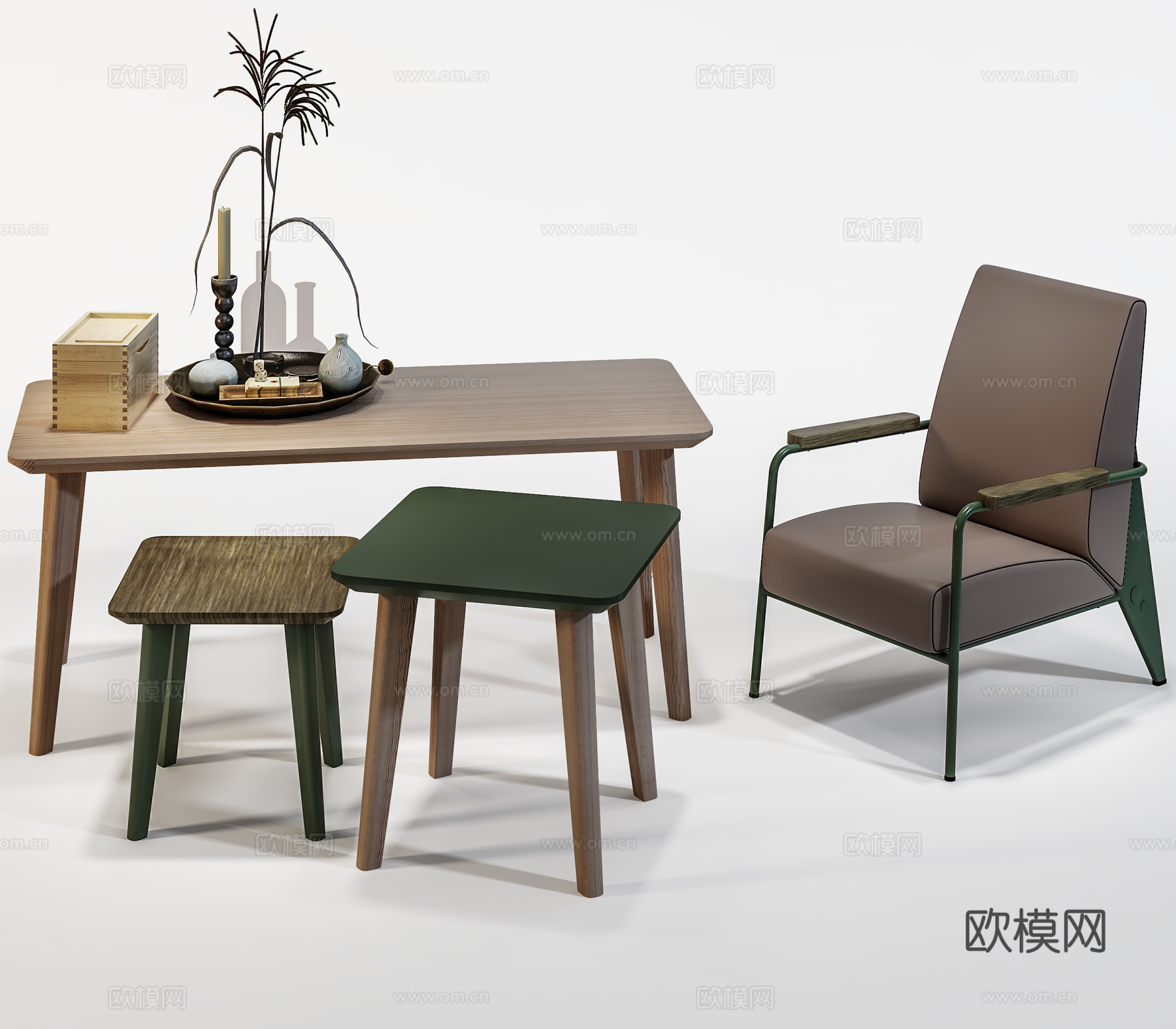 现代休闲桌椅  椅子茶几组合  饰品摆件su模型