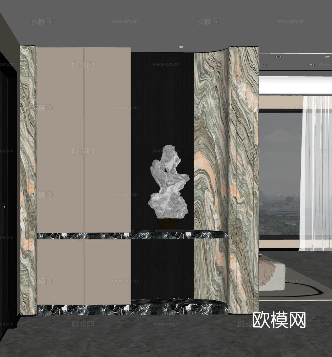 现代入户玄关 装饰玄关 玄关背景 玄关隔断 玄关装饰柜su模型
