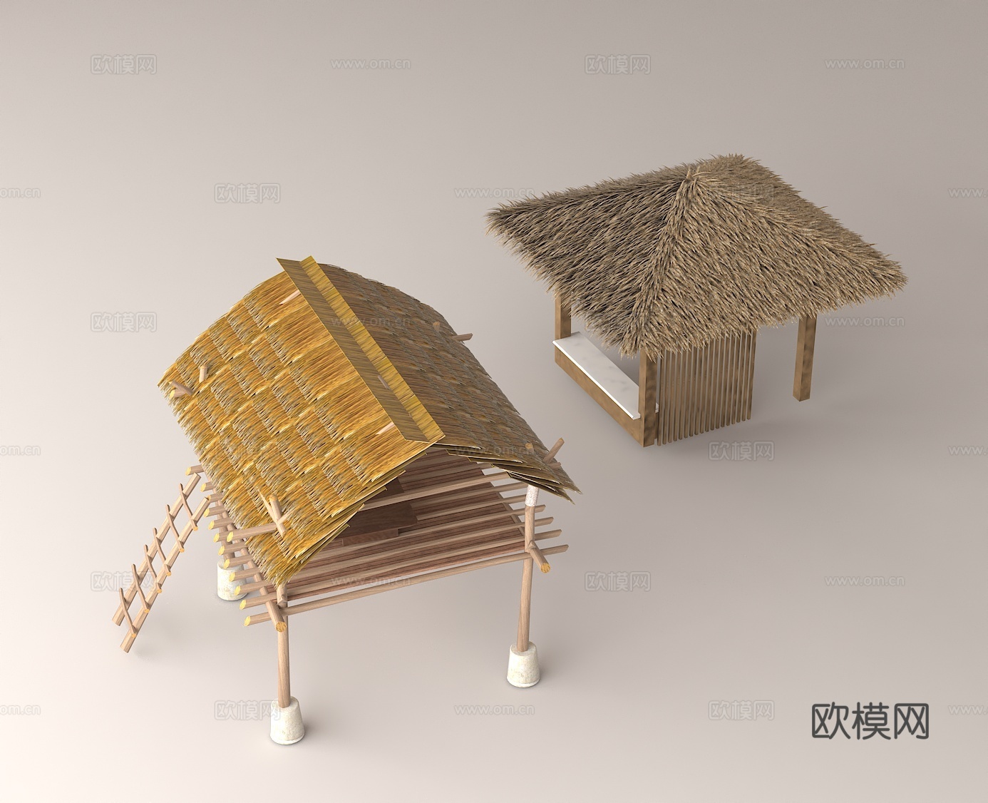 乡村建筑风格 生态茅草亭 木质结构建筑 度假小屋模型su模型
