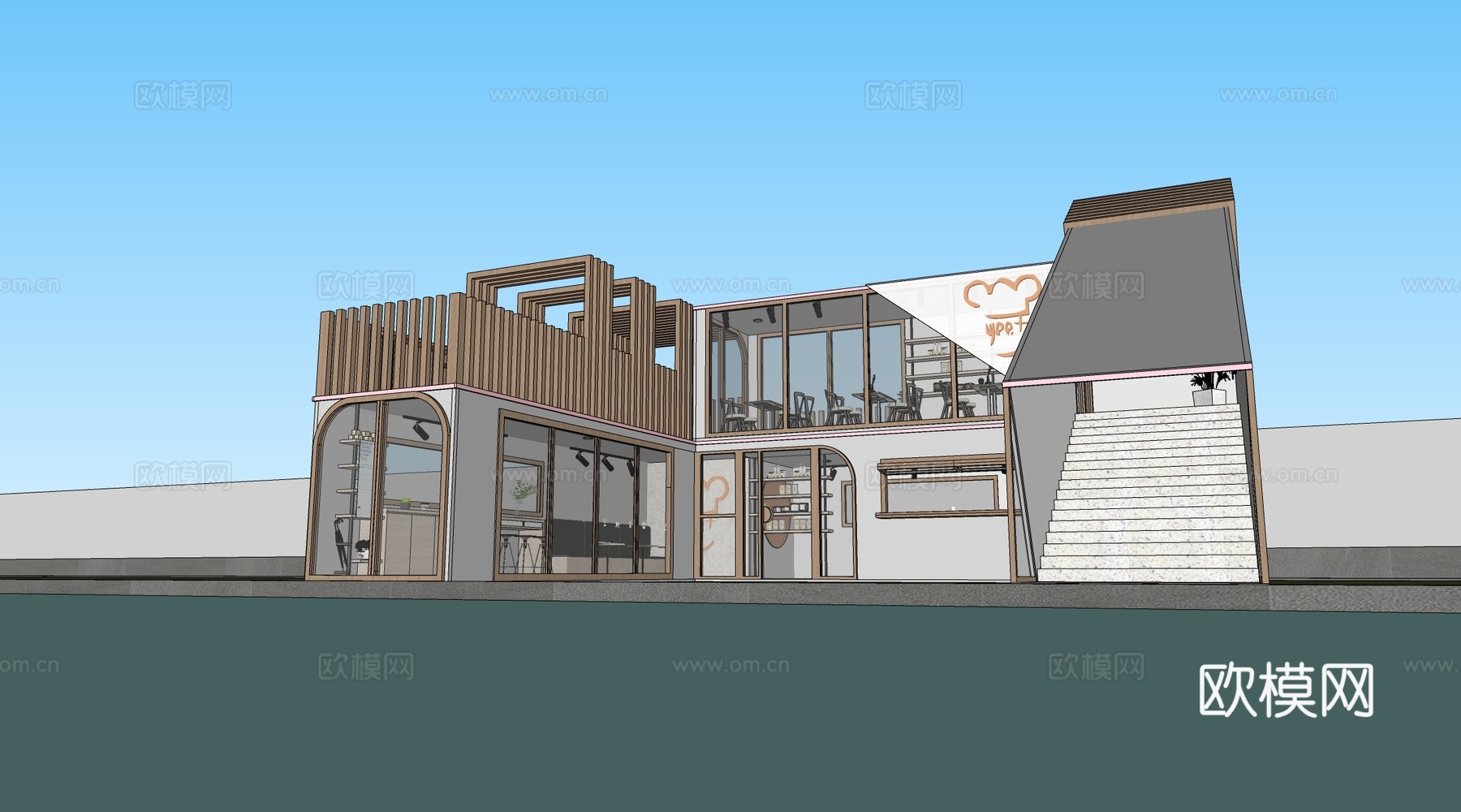 现代集装箱建筑 驿站建筑 咖啡厅建筑 公园建筑su模型