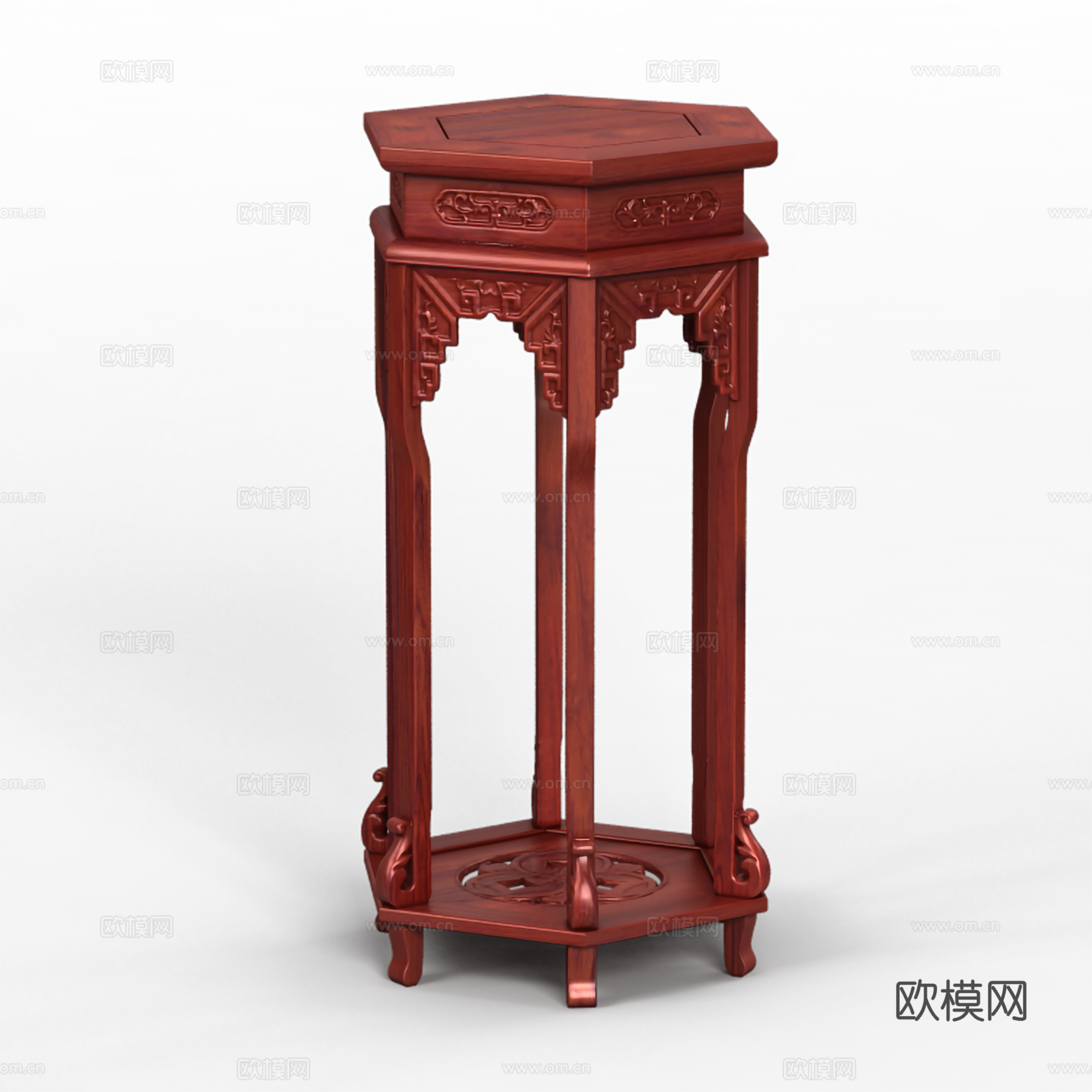 中式花架 雕花造型 实木红木3d模型