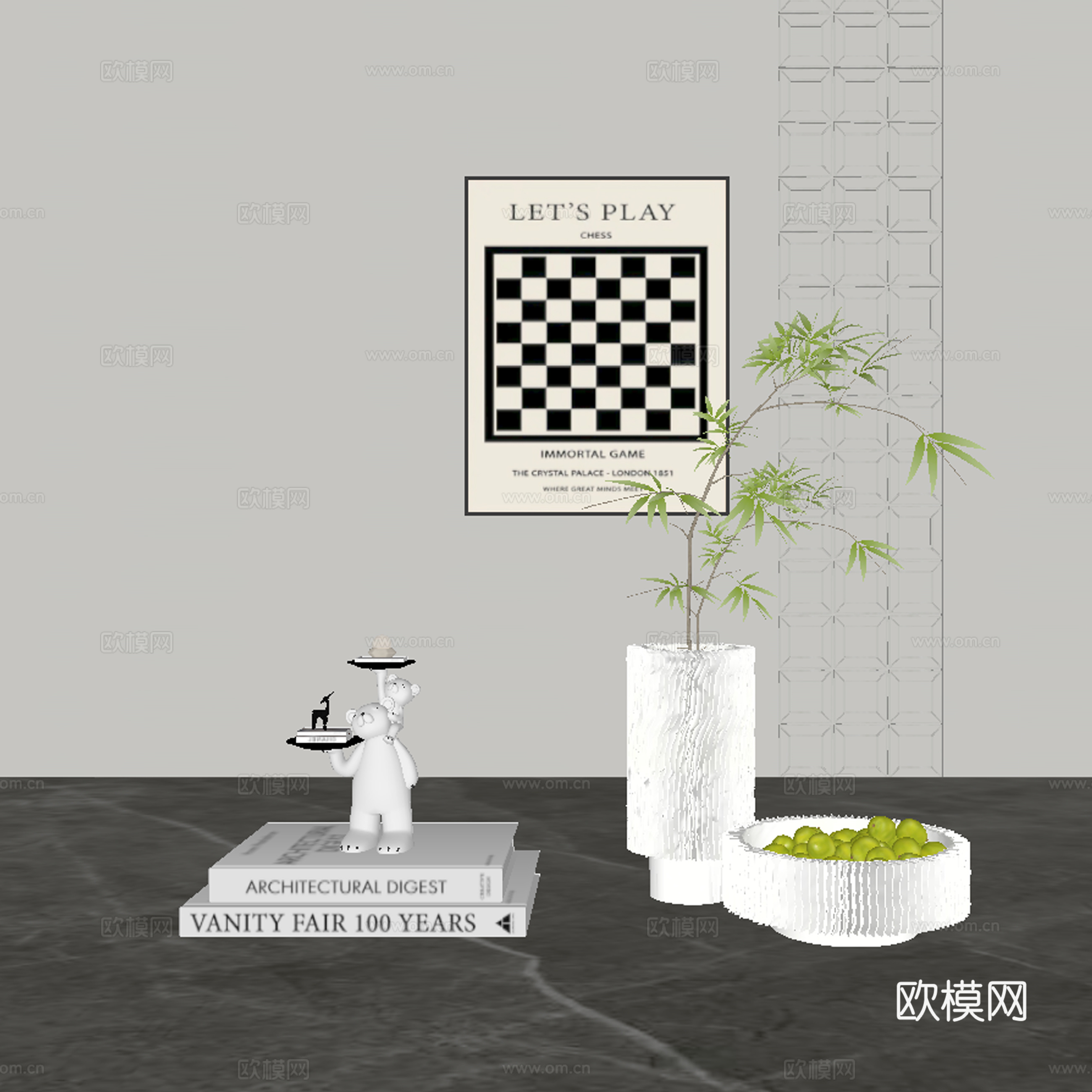现代饰品摆件组合su模型