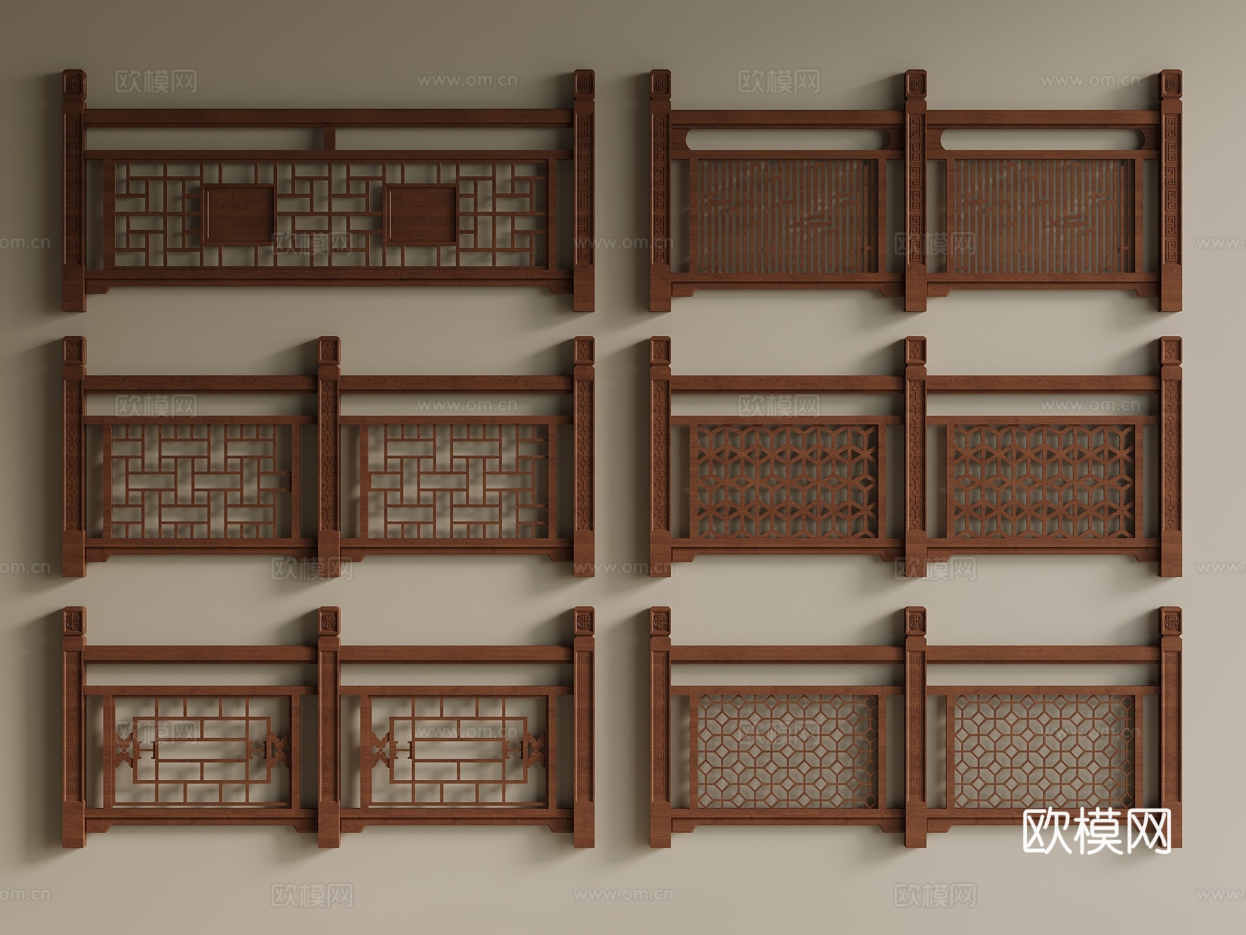新中式 中式 栏杆 木栏杆 楼梯栏杆 护栏3d模型