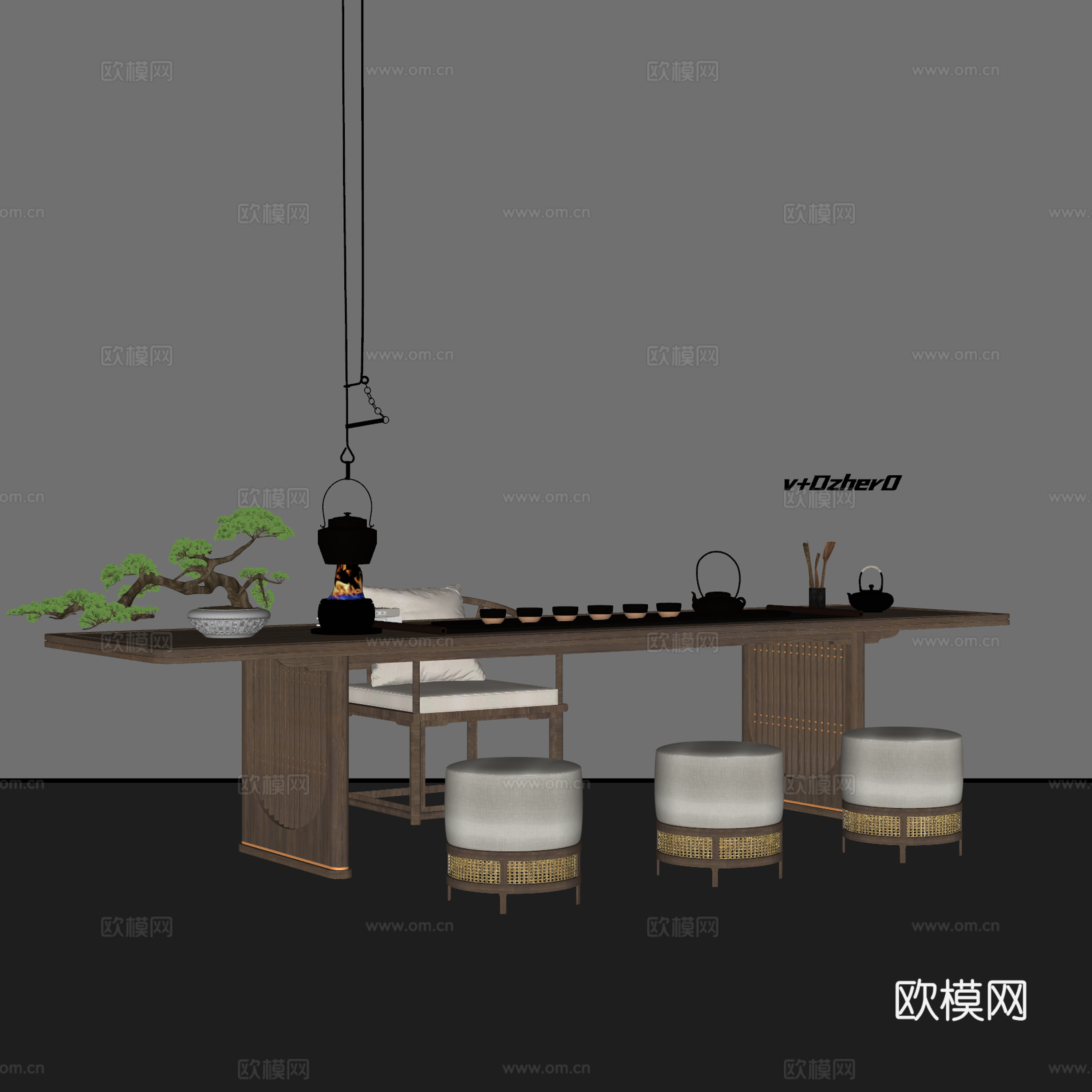 新中式茶桌椅su模型