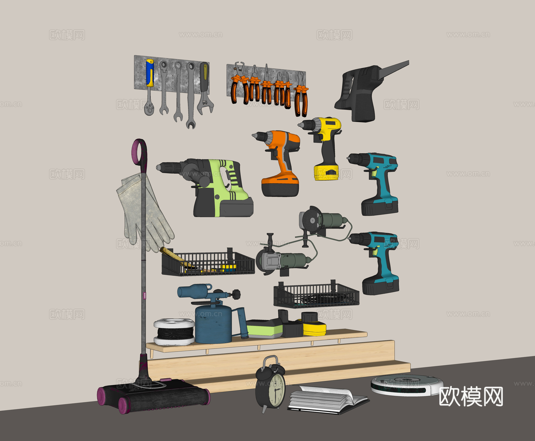 工具 扳手 电钻 手磨机 电锯su模型