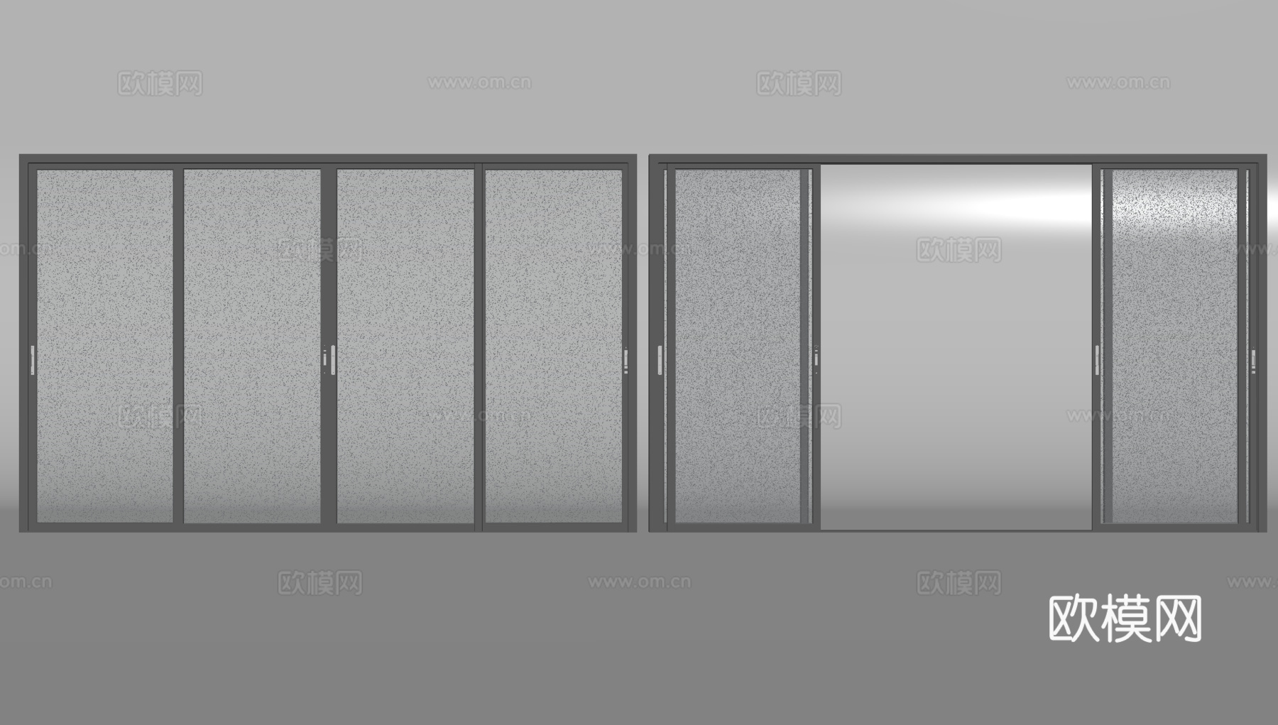 玻璃推拉门 滑道门su模型
