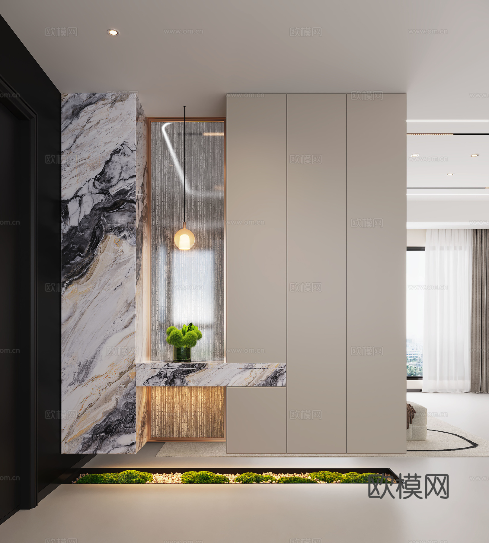 现代入户玄关 装饰玄关 玄关背景 玄关隔断 玄关装饰柜su模型