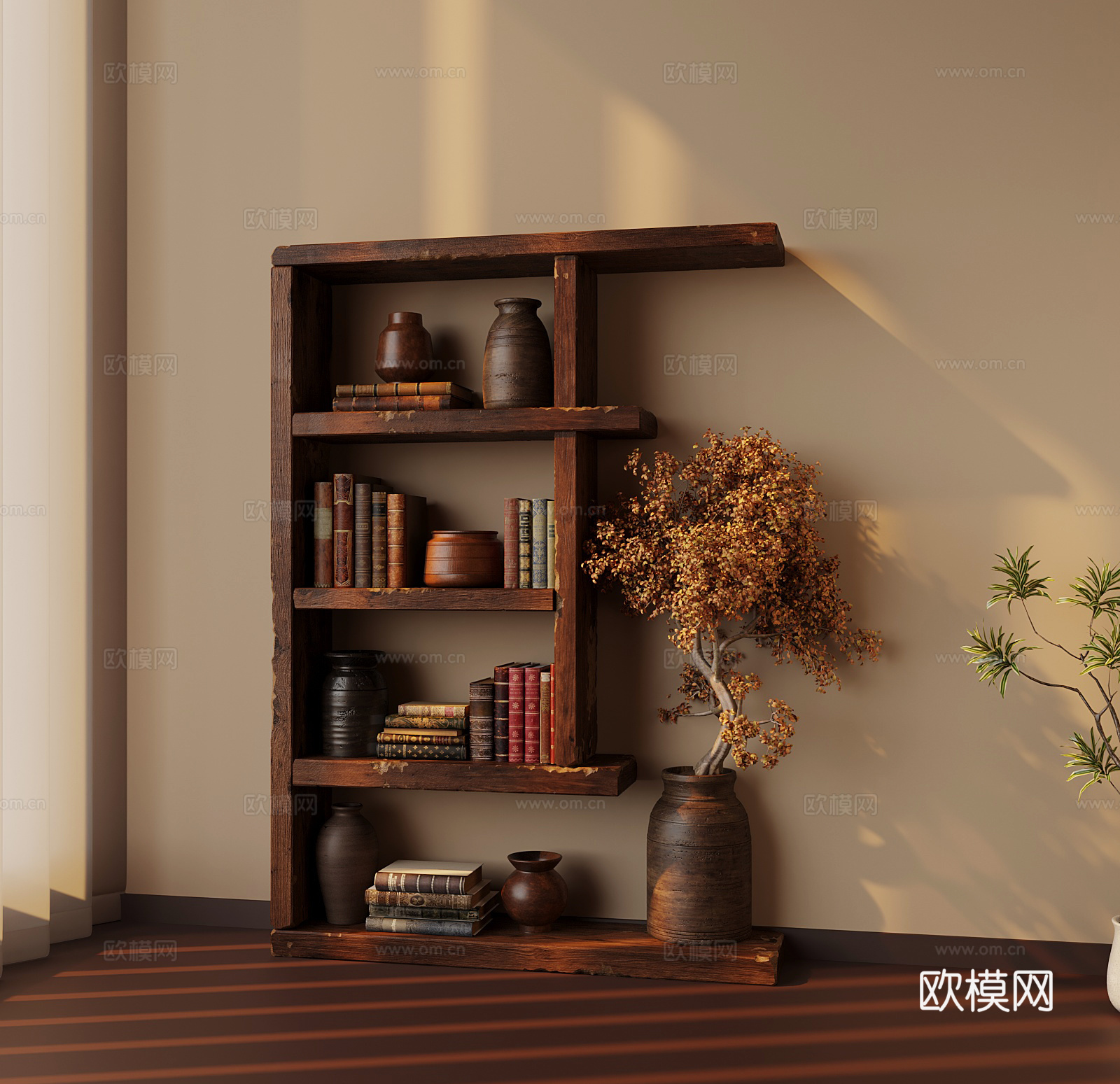新中式置物架 绿植3d模型