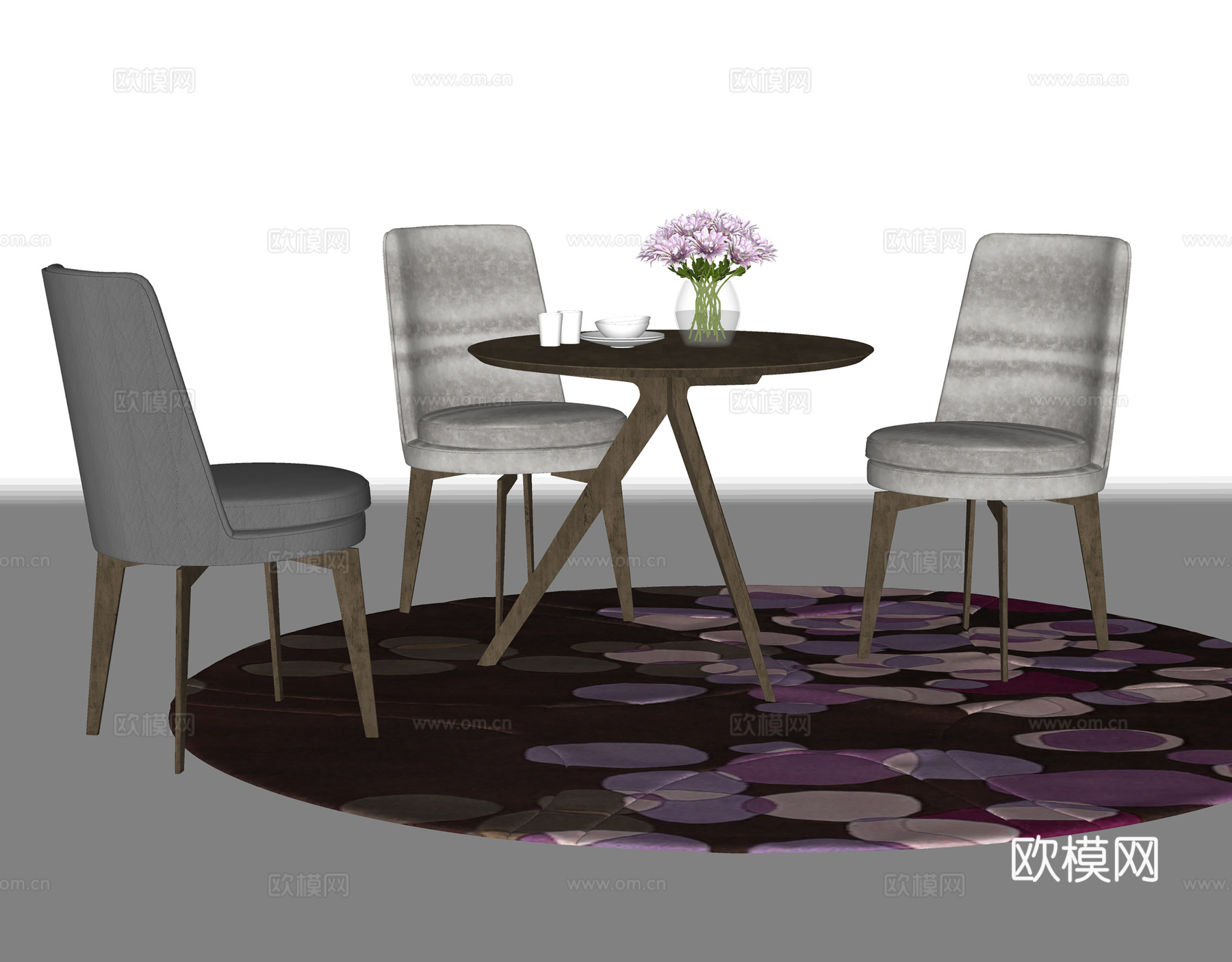 现代餐桌椅组合  洽谈桌椅  餐具su模型