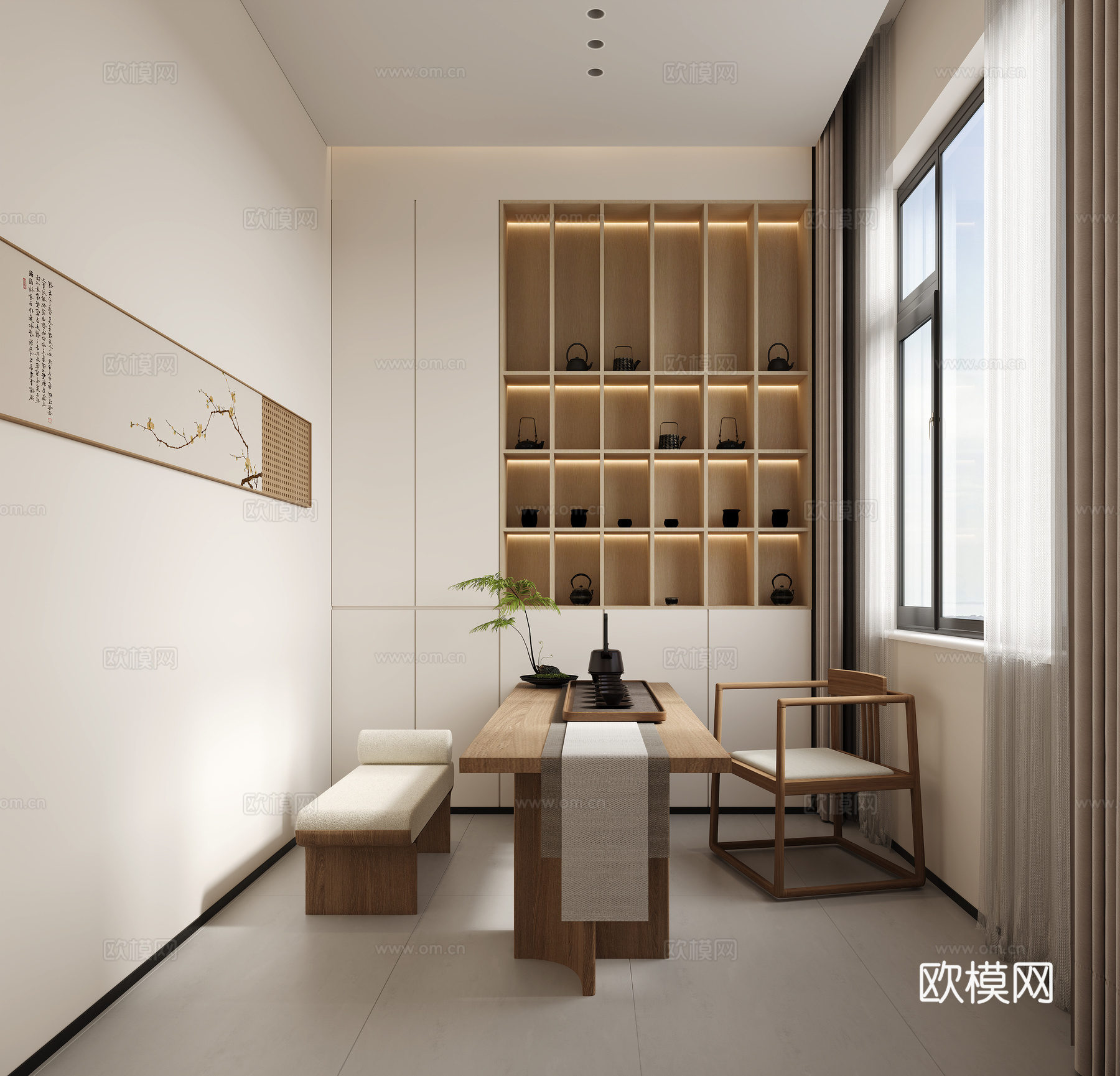 现代原木风茶室3d模型
