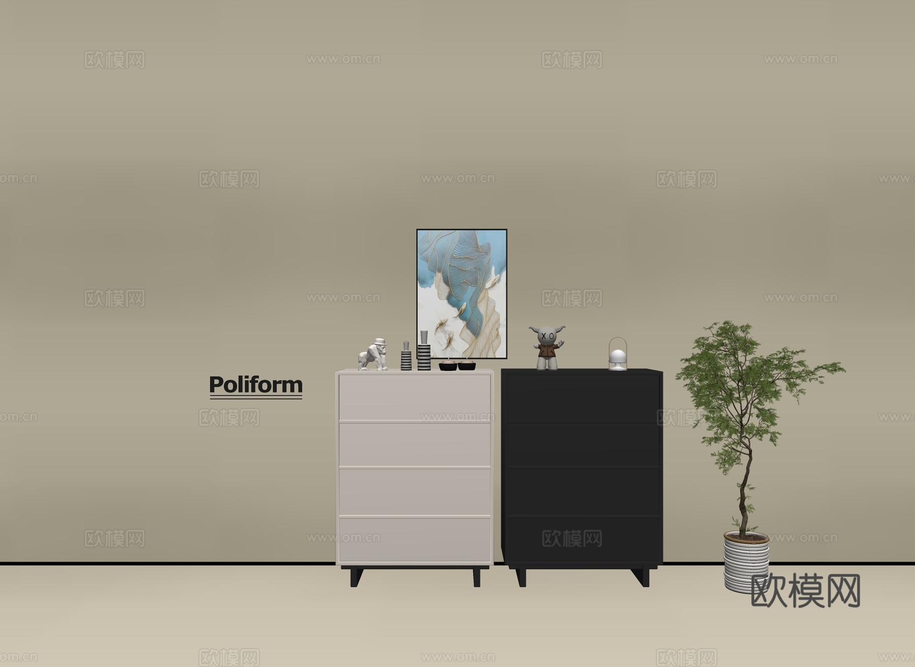 现代黑色柜子 奶油柜子 ins风边柜斗柜矮柜 整体柜 餐边柜su模型