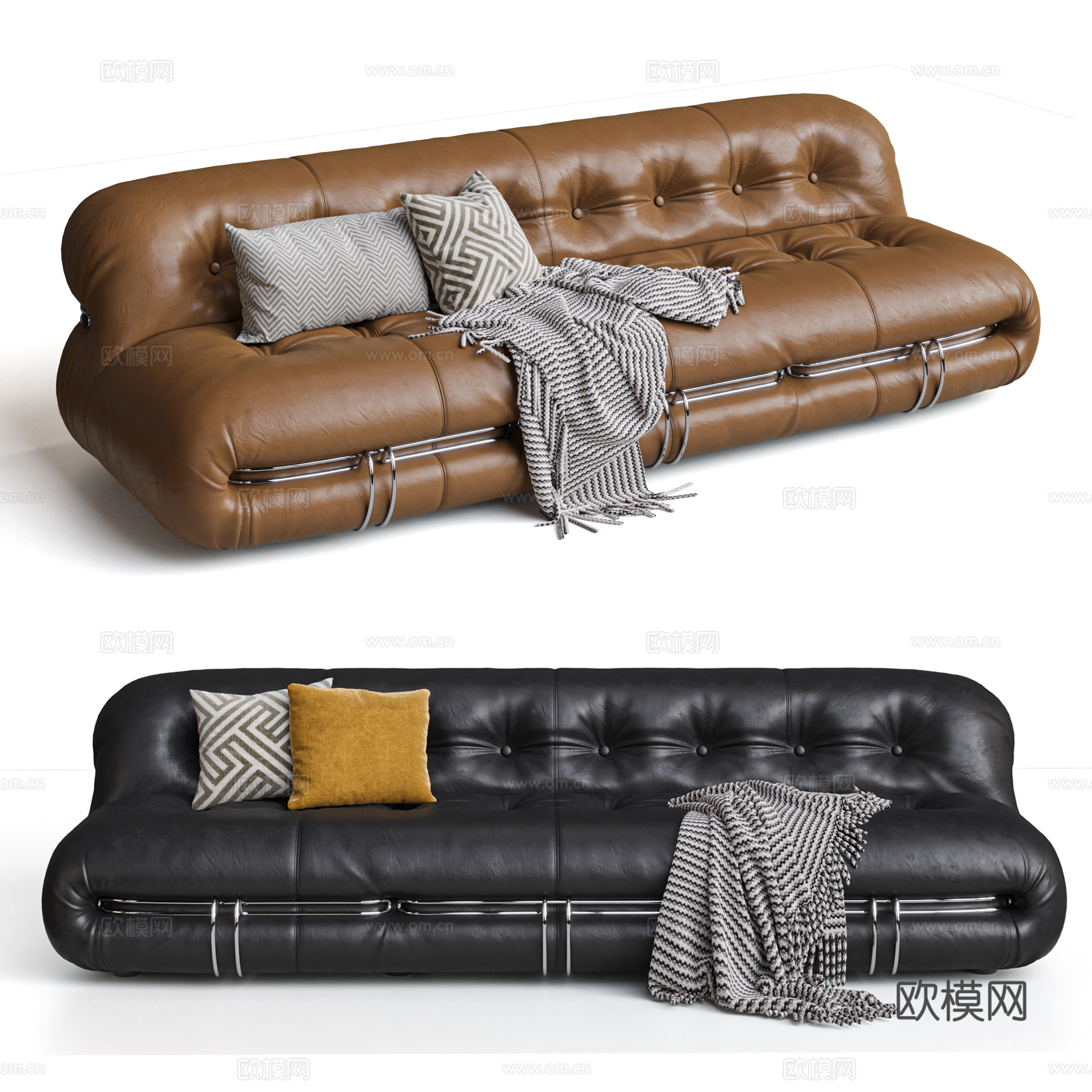 cassina 现代 中古风  三人沙发 大钢牙沙发 双人沙su模型