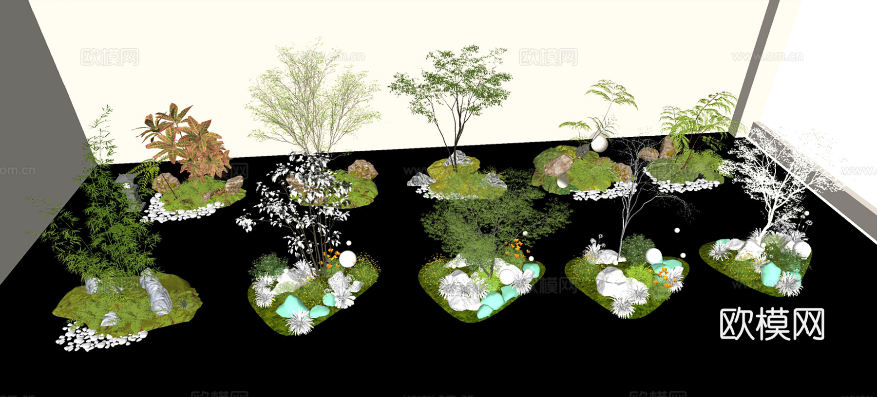 现代绿植造景 景观小品 绿植造景 植物堆 室内景观造景su模型