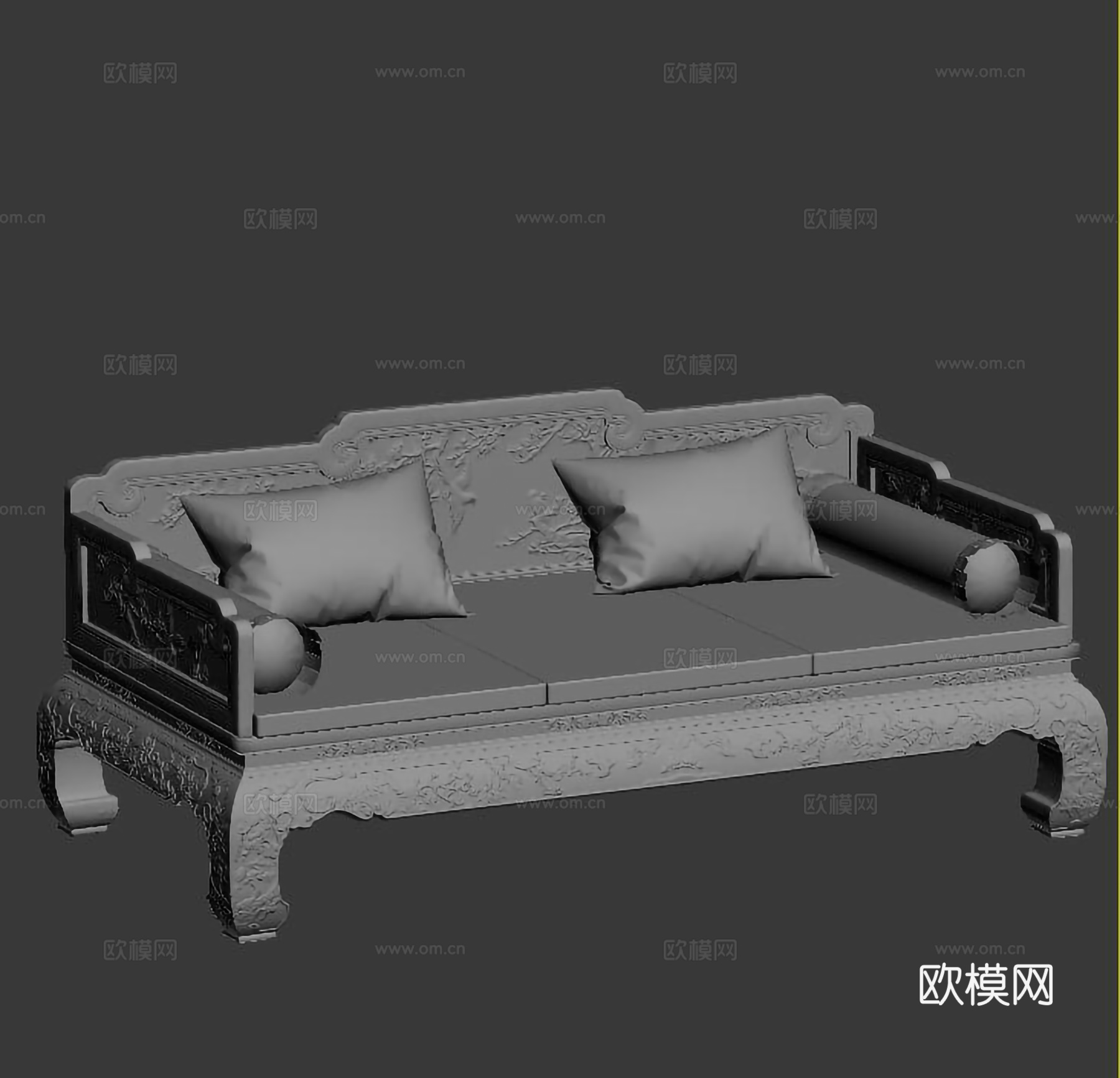 中式罗汉床 沙发榻 雕花床榻 实木红木3d模型