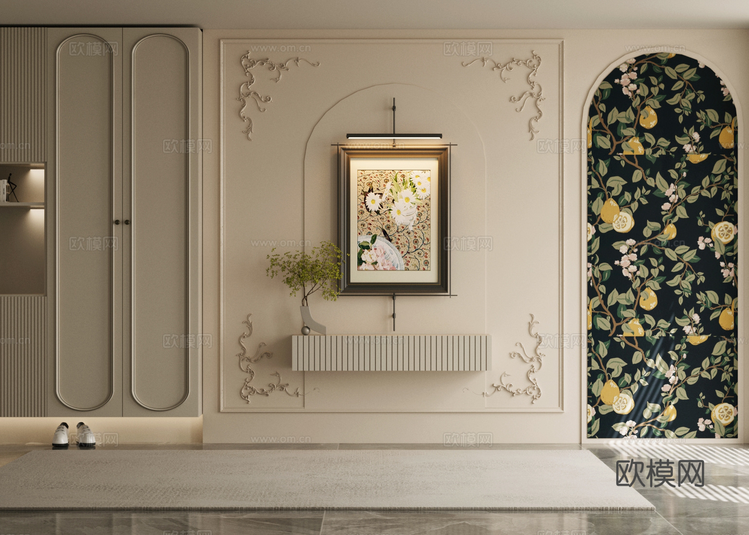 法式复古玄关 法式装饰性玄关 装饰挂画 入户玄关 端景台玄关3d模型