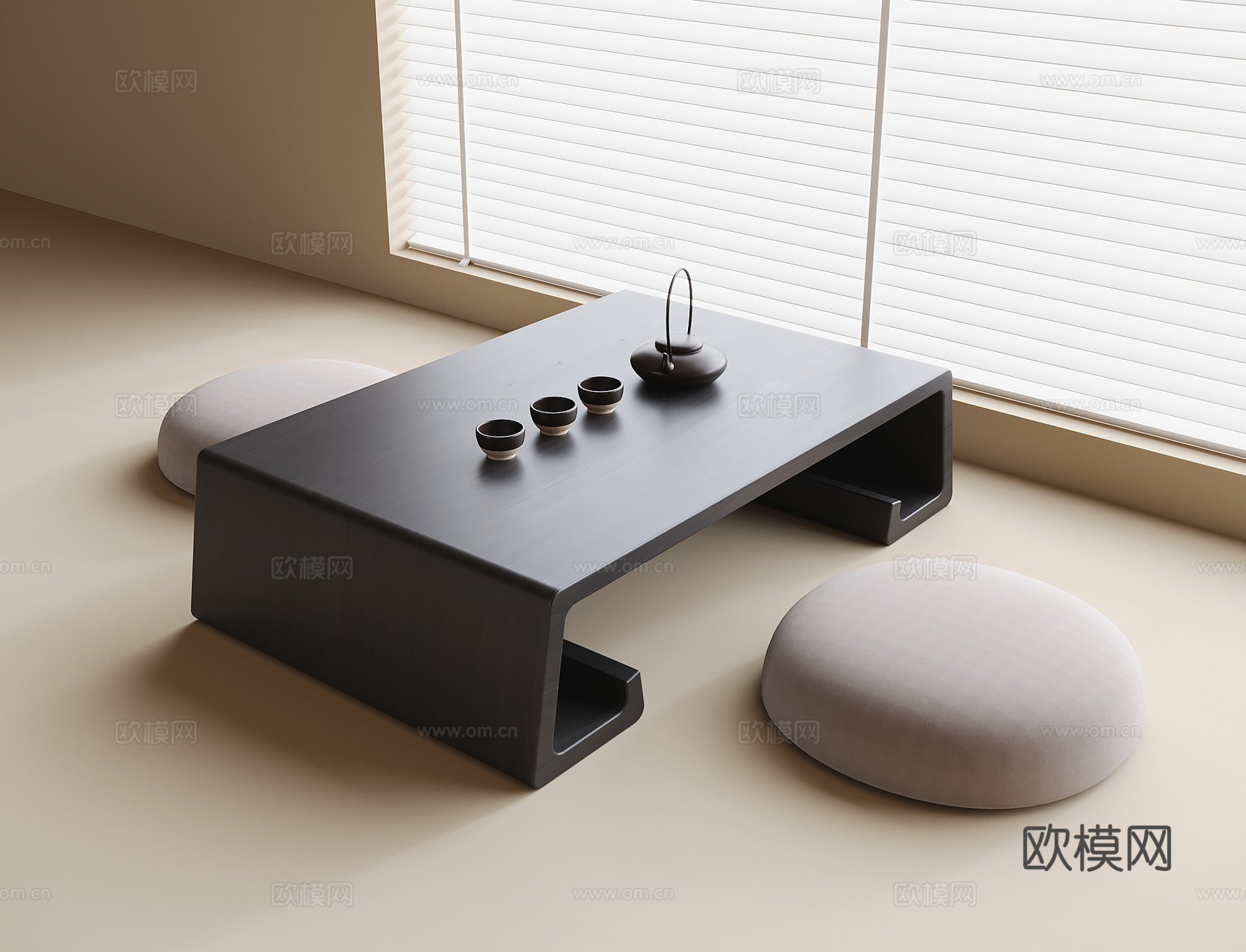 现代阳台茶桌椅 小茶桌 坐垫3d模型