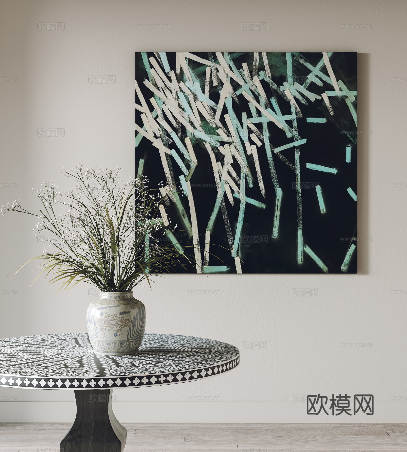 现代挂画 装饰画 摆件 餐桌3d模型