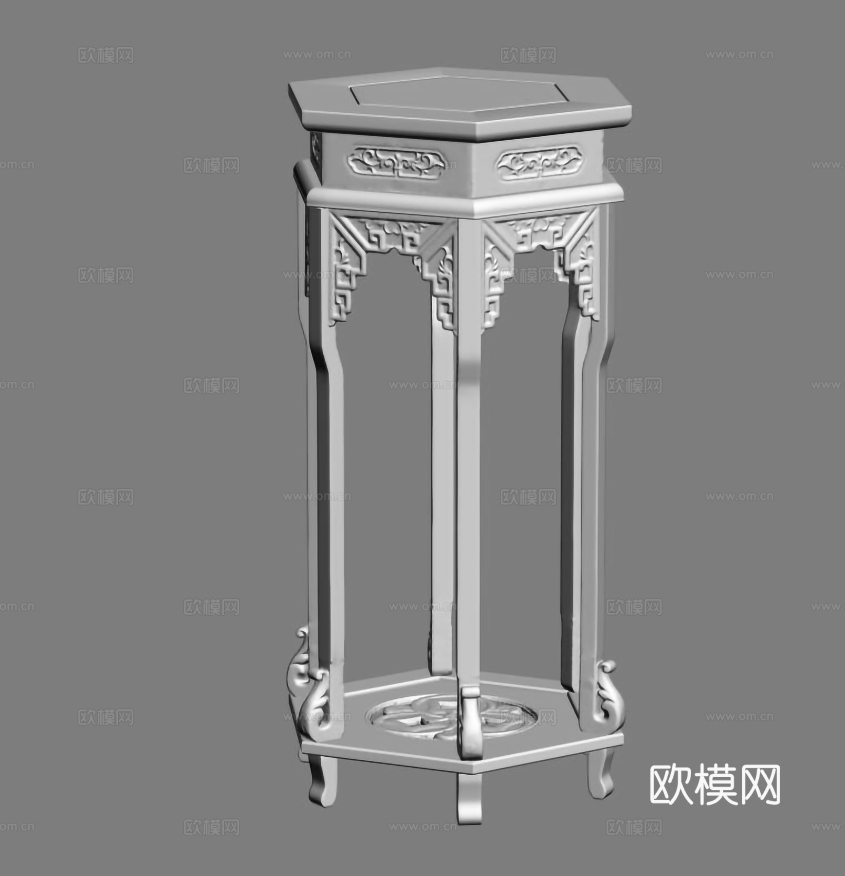 中式花架 雕花造型 实木红木3d模型
