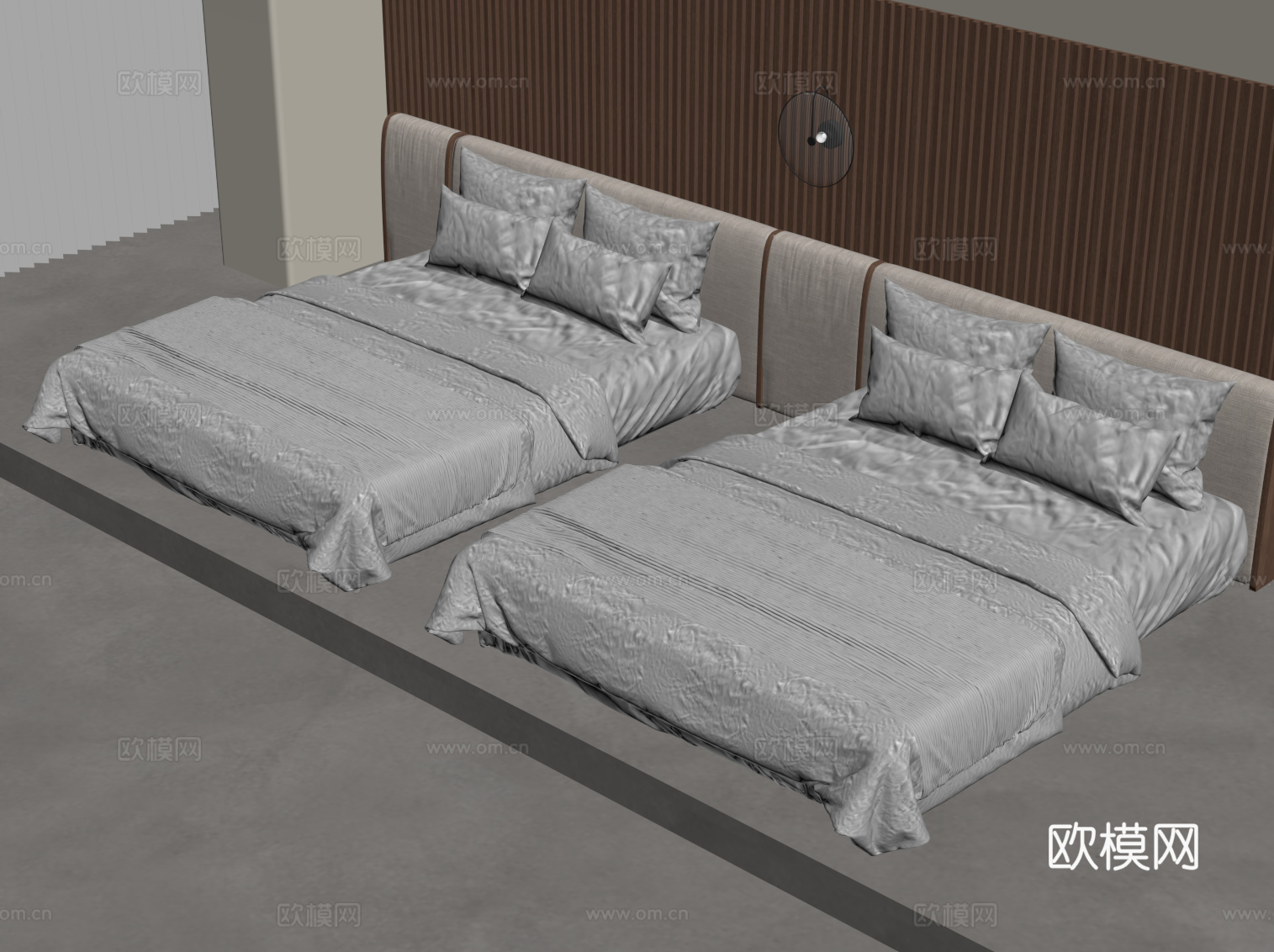 现代双人床 标准间床su模型