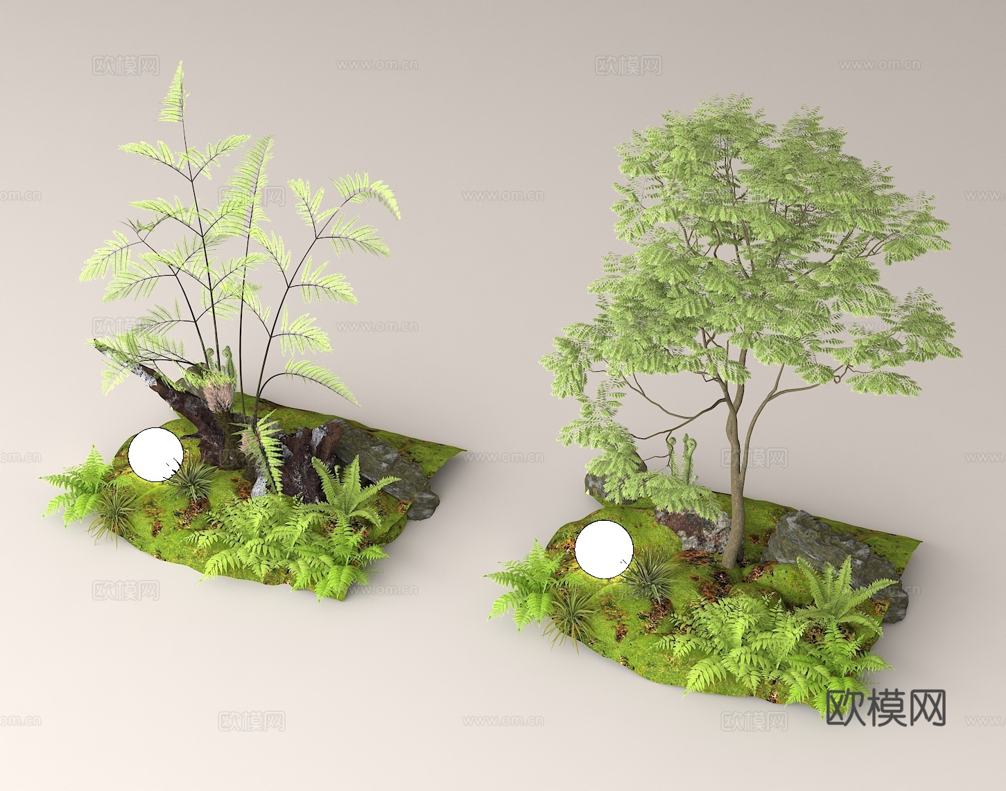 苔藓绿植组合 绿植造景 仿真植物景观 迷你自然场景 生态艺术su模型