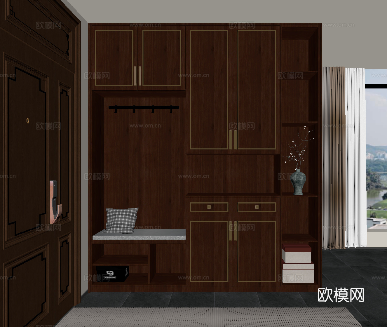 鞋柜 新中式入户玄关鞋柜su模型
