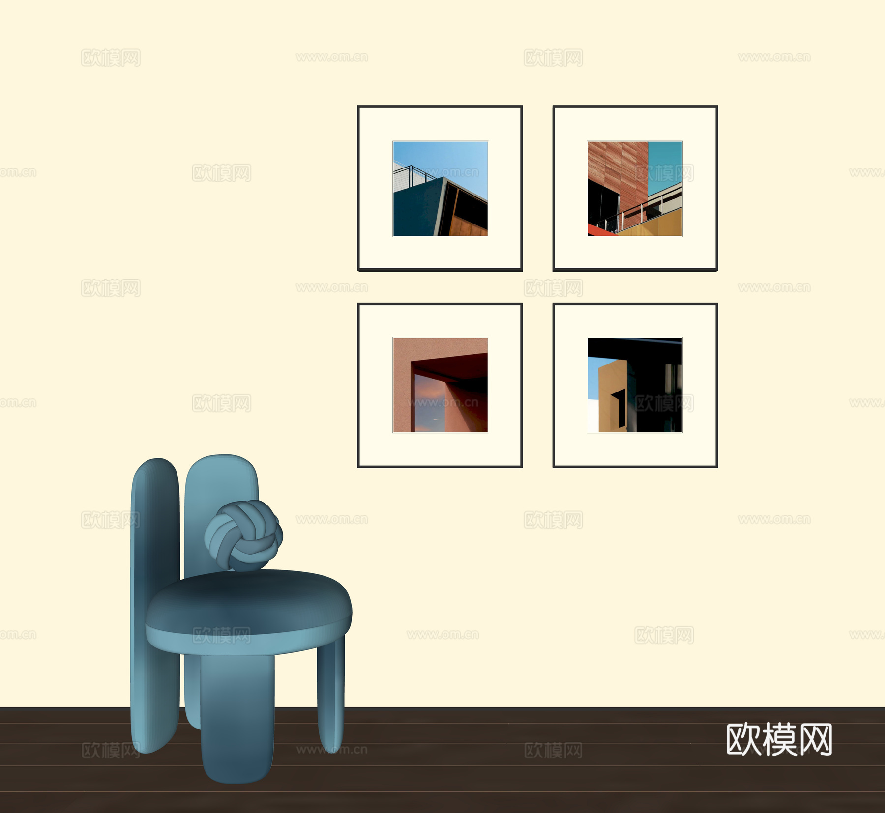 现代组合挂画su模型