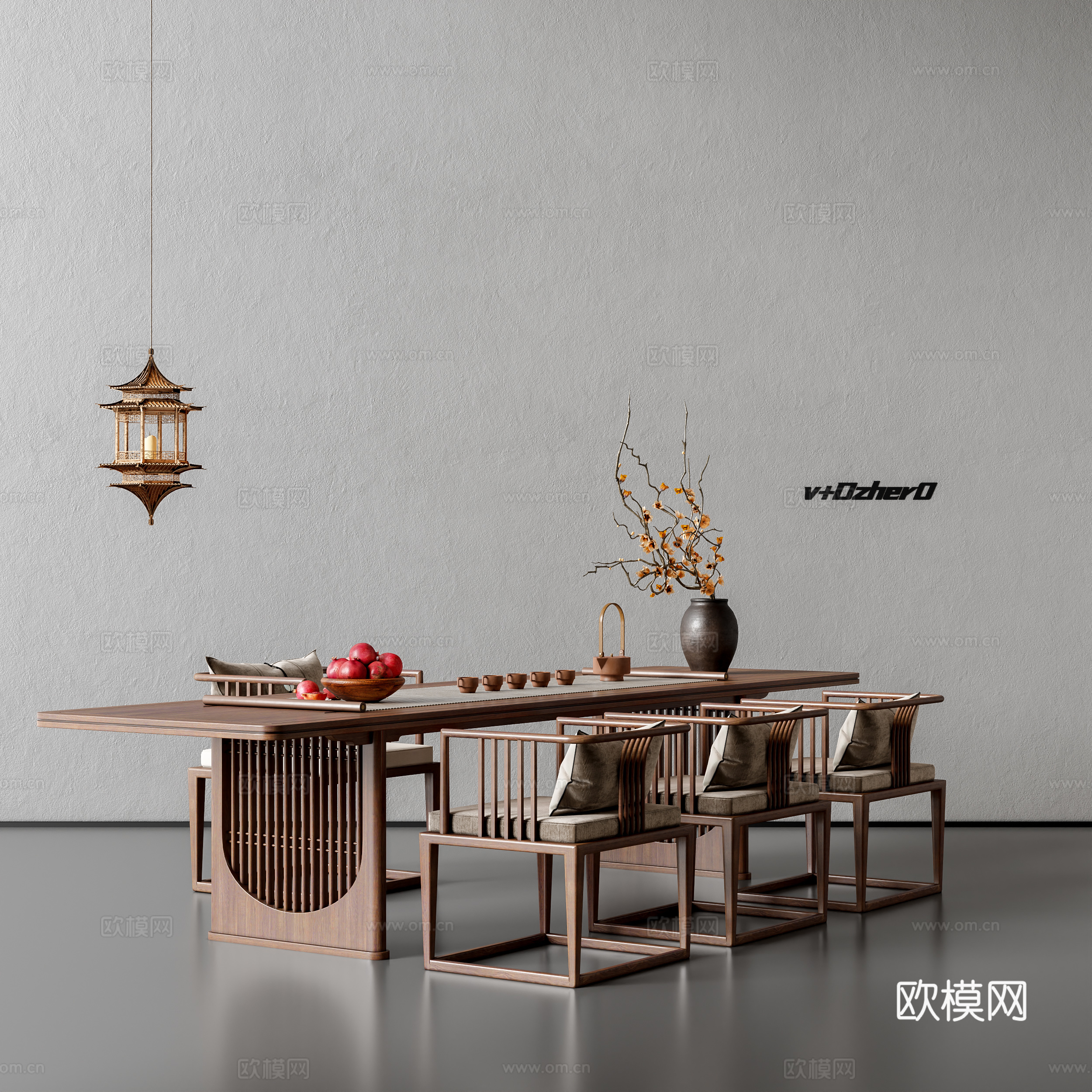 新中式茶桌椅su模型