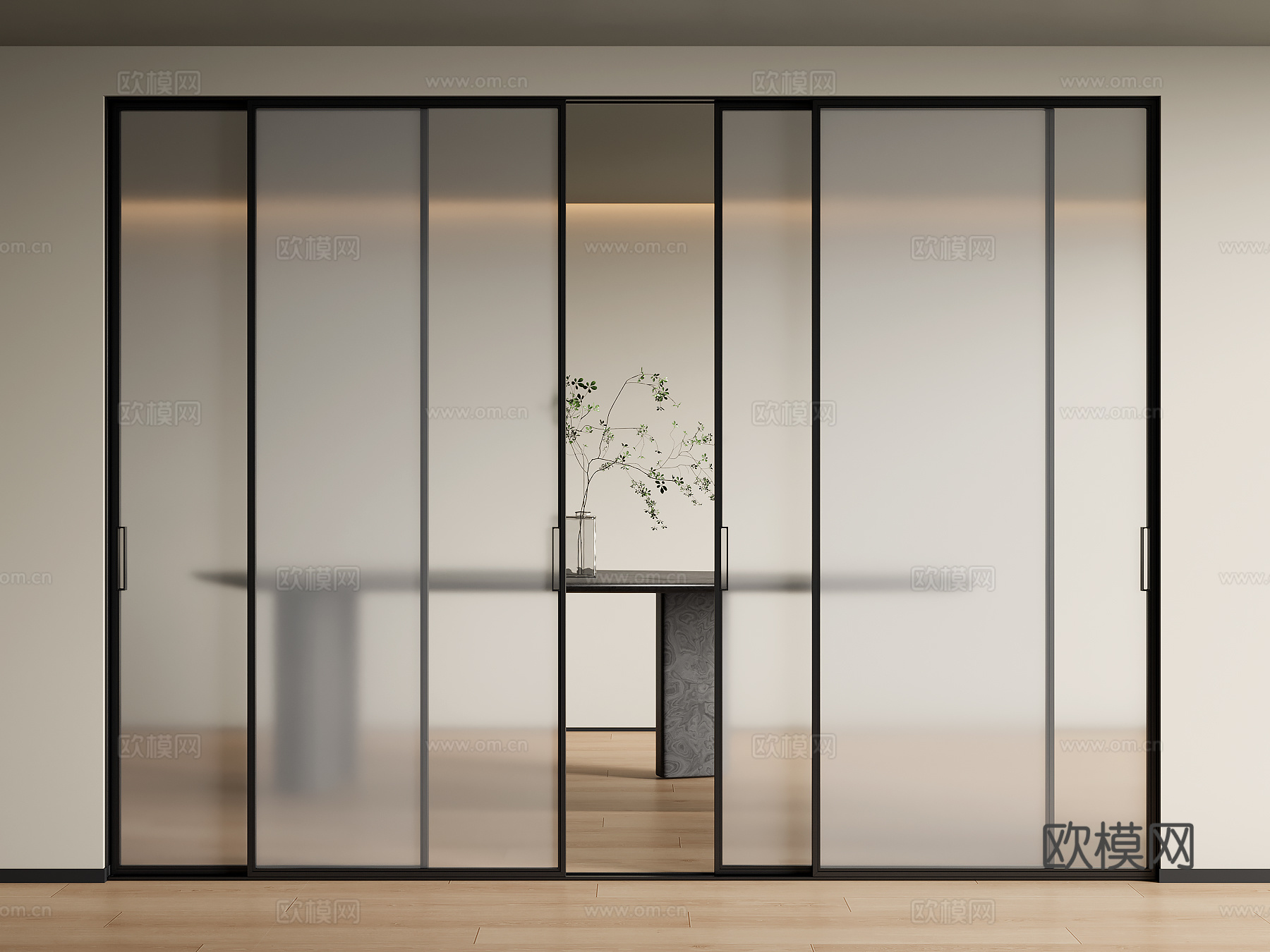 现代磨砂玻璃门3d模型
