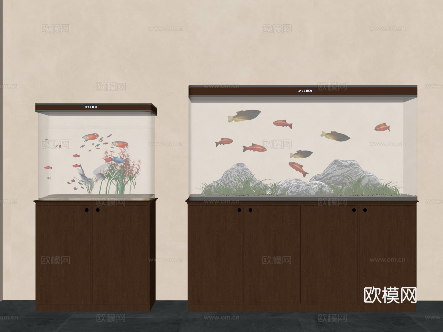 新中式鱼缸 水族箱su模型