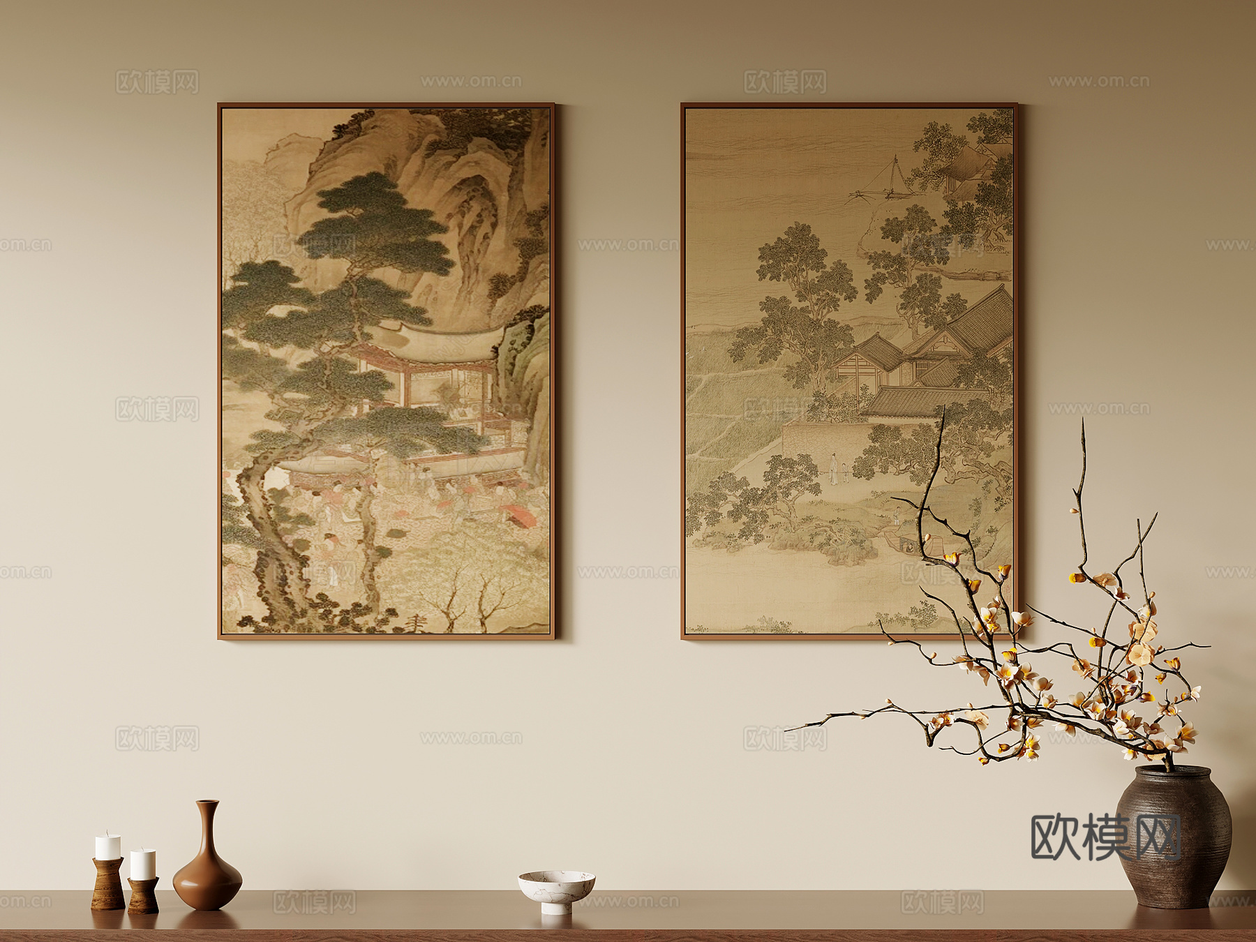 装饰画 宋式风挂画 装饰画 干枝盆景3d模型