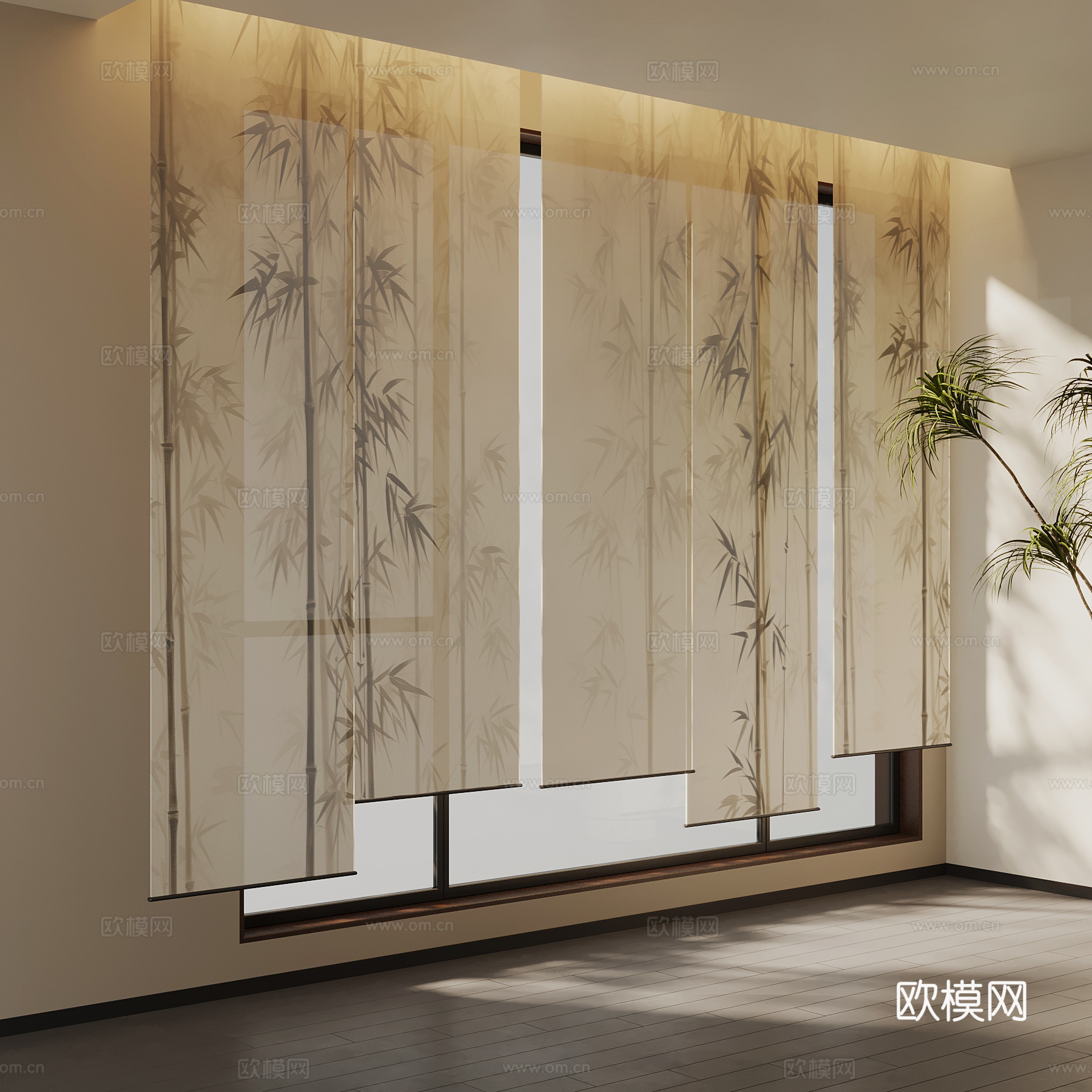 新中式拉帘3d模型