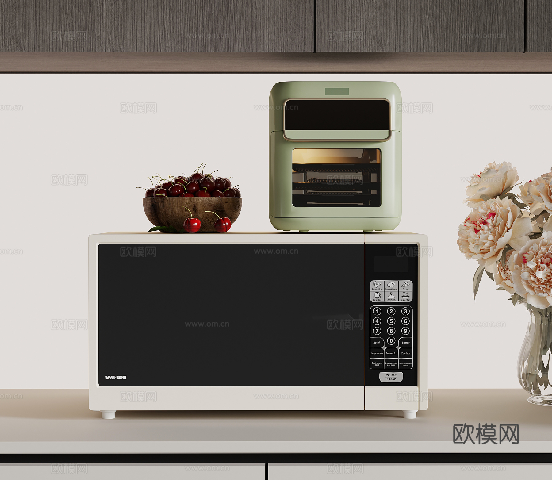 现代厨房用品 微波炉 面包机 花瓶3d模型
