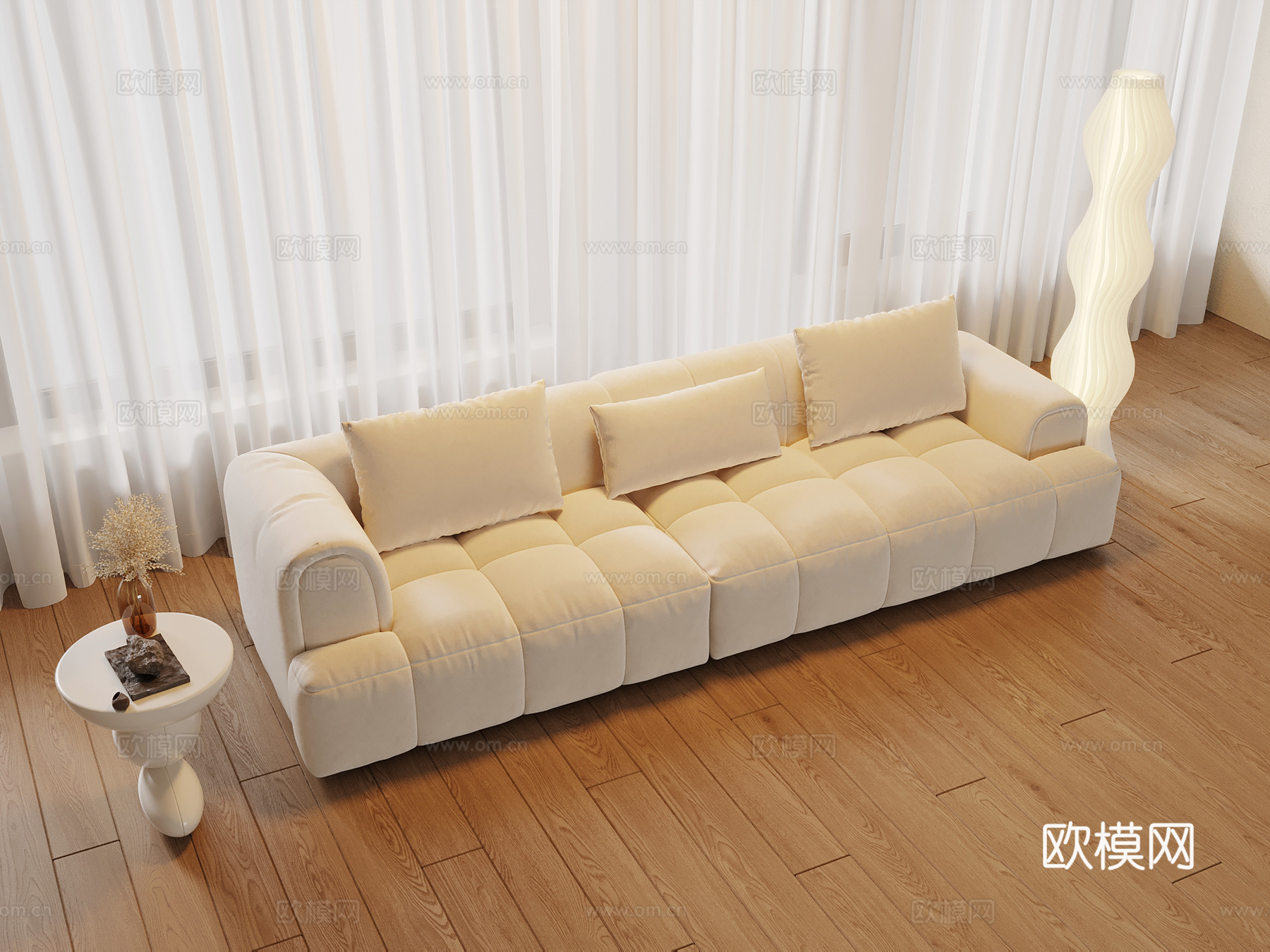 奶油风多人沙发3d模型